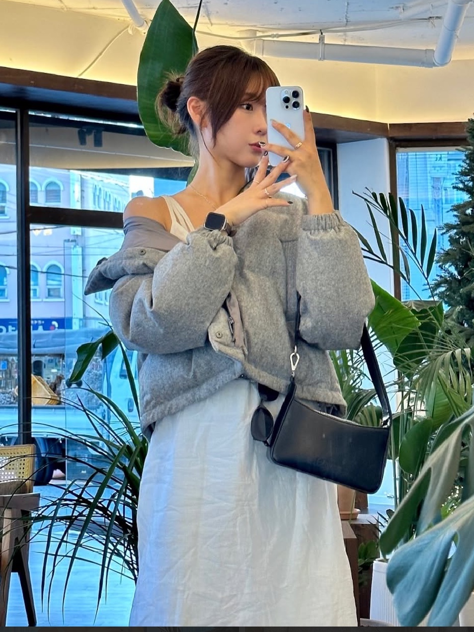 Siyazu SIOT4010 Woolen Duckdown Crop PD Melange gray 착용 스타일 - 1