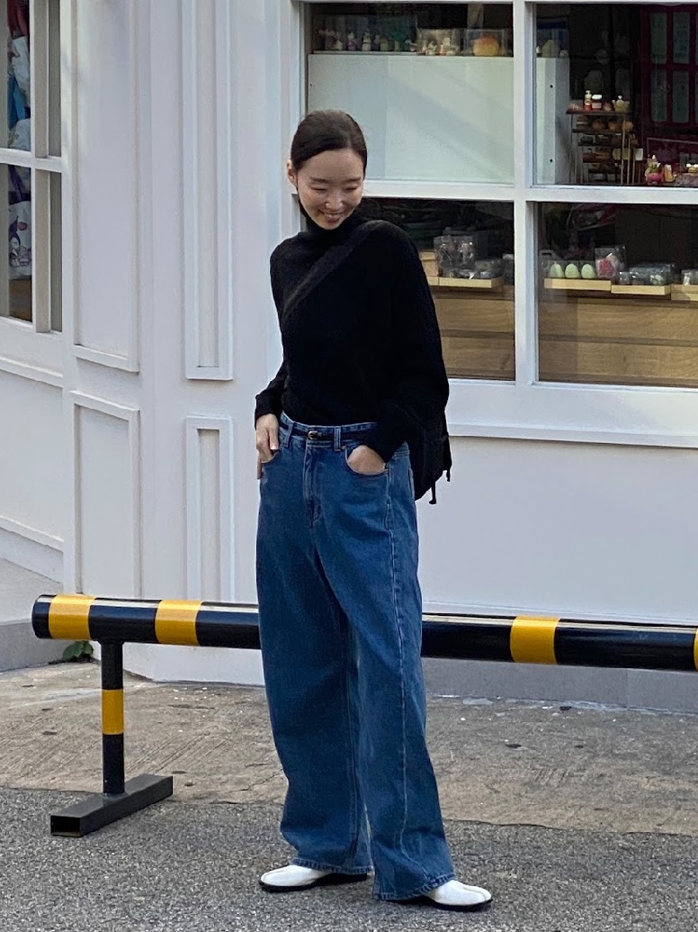 Siyazu SIJN6084 Fleece Vintage Curved Denim Deep blue 착용 스타일 - 3
