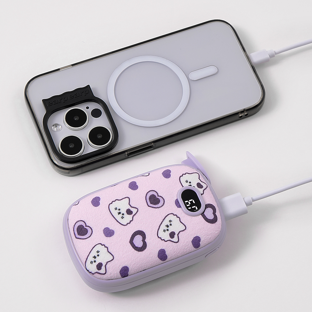 어프어프 하트 치치 퍼플 손난로 보조배터리(earpearp Heart Chichi Purple Hand Warmer Power Bank) - 3
