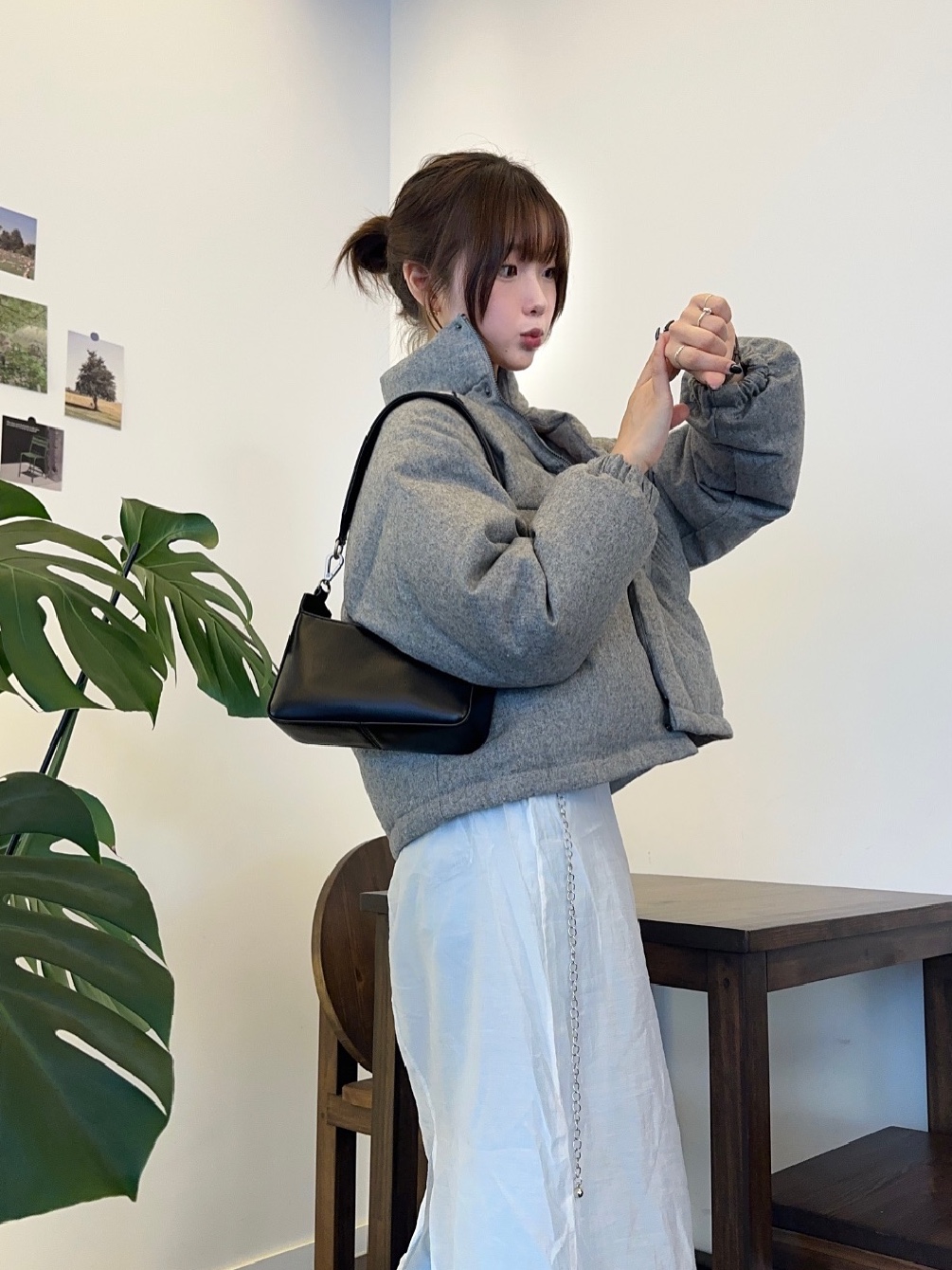 Siyazu SIOT4010 Woolen Duckdown Crop PD Melange gray 착용 스타일 - 3