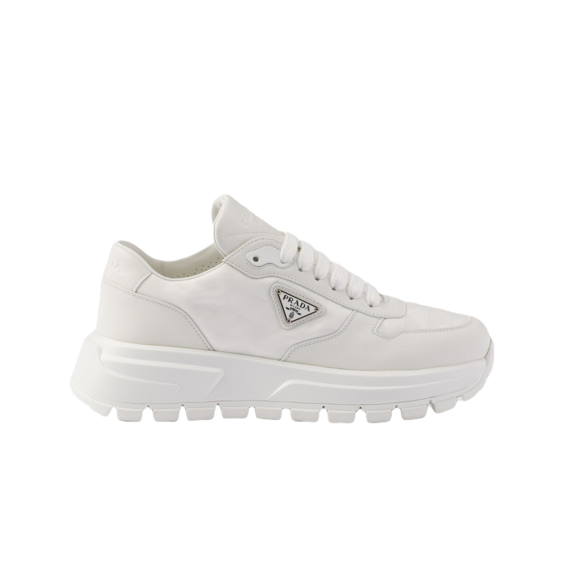 1E620N-3LNW-F0009 (W) Prada Prax 01 Re-Nylon and Leather Sneakers White