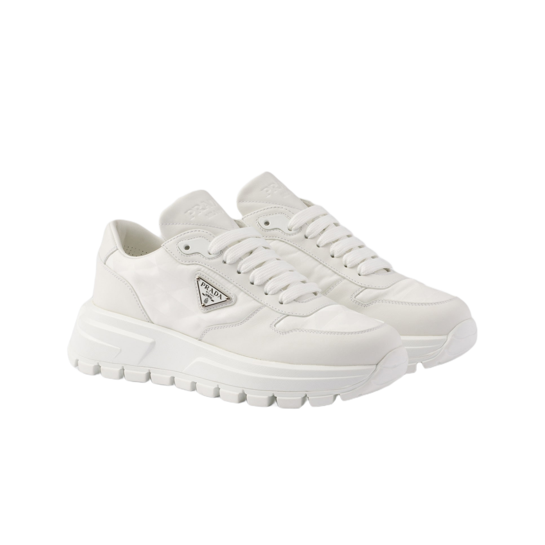 (W) 프라다 프락스 01 리나일론 앤 레더 스니커즈 화이트((W) Prada Prax 01 Re-Nylon and Leather Sneakers White) - 2