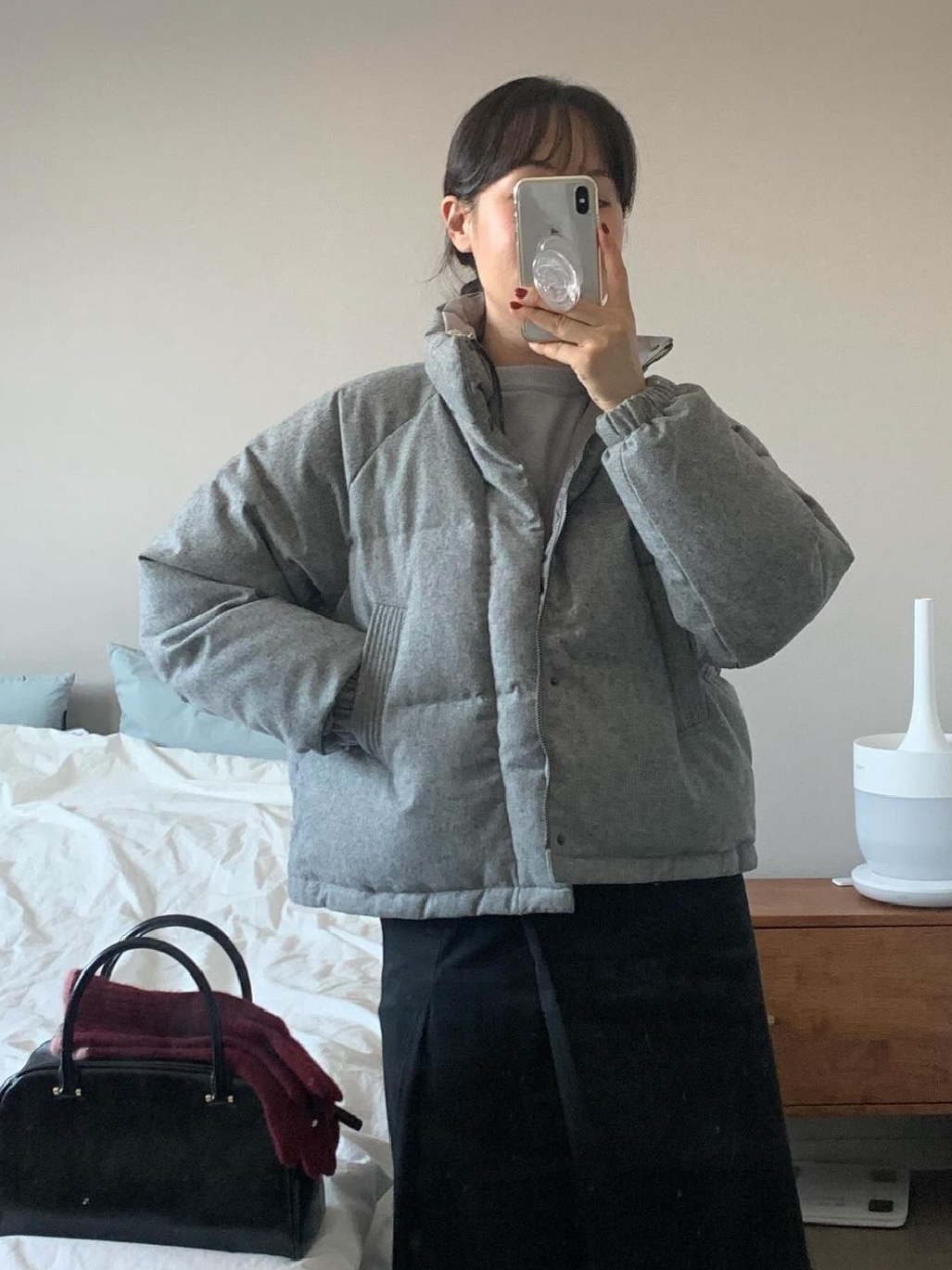 Siyazu SIOT4010 Woolen Duckdown Crop PD Melange gray 착용 스타일 - 2