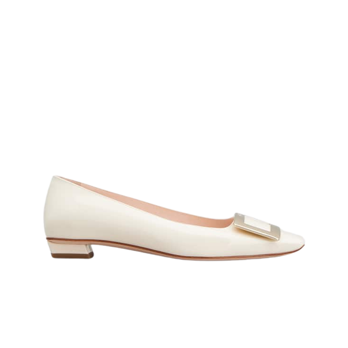 (W) 로저 비비에 벨 비비에 메탈 버클 발레리나 페이턴트 레더 화이트((W) Roger Vivier Belle Vivier Metal Buckle Ballerinas Patent Leather White)