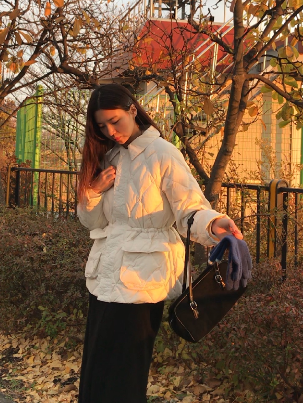 Siyazu SIOT4127 Duck Down Quilting Hunting Jacket Ivory 착용 스타일 - 1