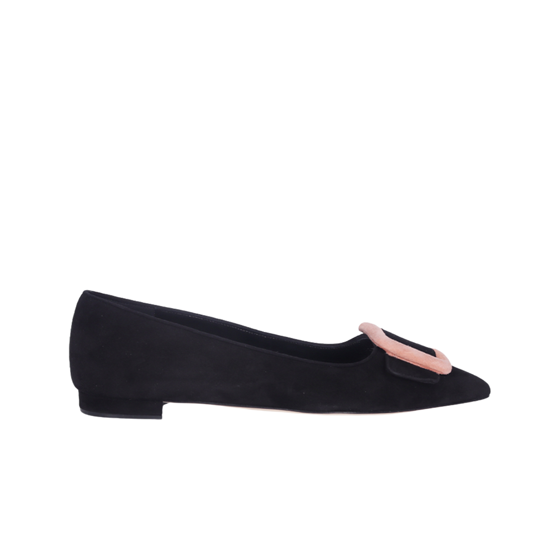 (W) 마놀로 블라닉 메이세일플랫 스웨이드 플랫 블랙 핑크((W) Manolo Blahnik Maysaleflat Suede Flat Black Pink)