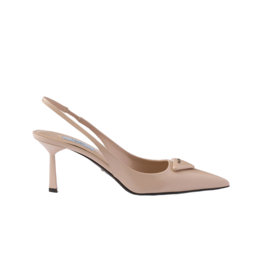 (W) Prada Brushed Leather Slingback Pumps Powder Pink