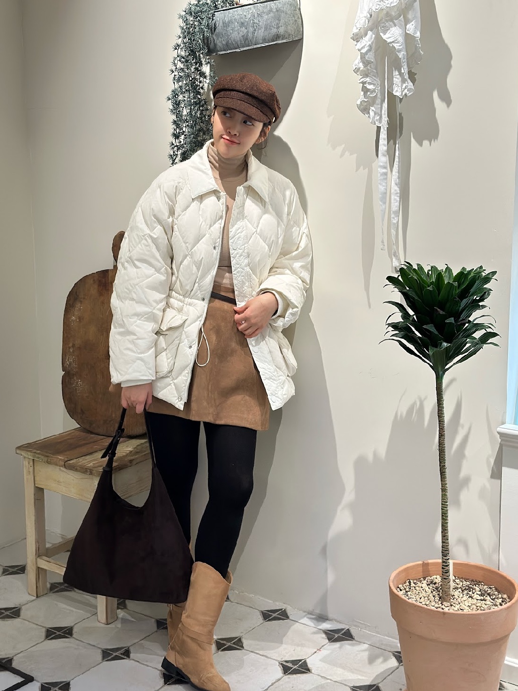 Siyazu SIOT4127 Duck Down Quilting Hunting Jacket Ivory 착용 스타일 - 4
