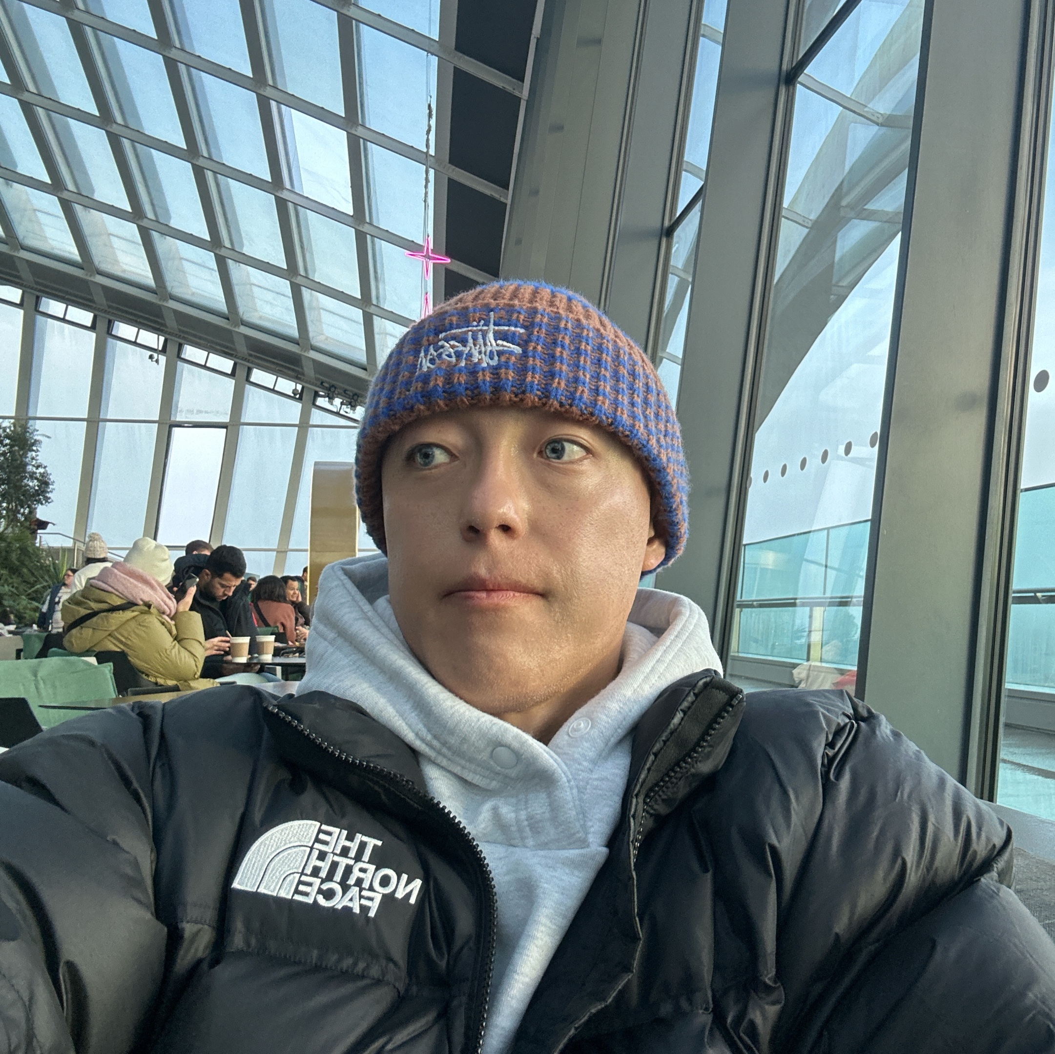 Stussy Striped Big Basic Beanie Royal 착용 스타일 - 2