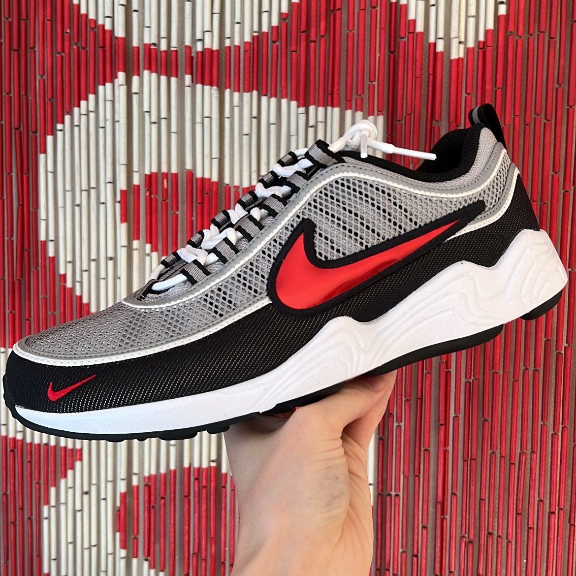 Nike Air Zoom Spiridon Metallic Silver and Sport Red 2024 착용 스타일