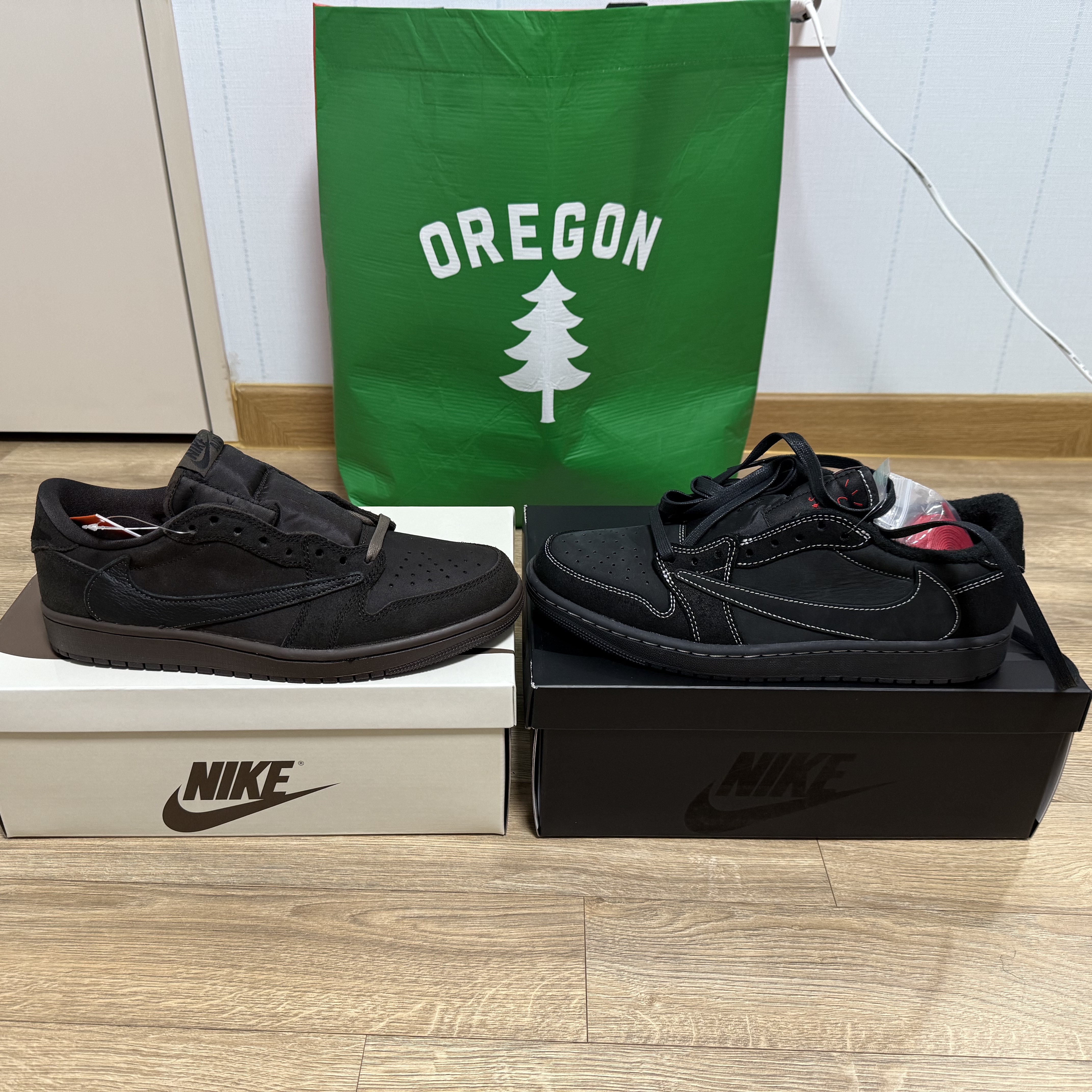 Jordan 1 x Travis Scott Retro Low OG SP Velvet Brown and Dark Mocha, Jordan 1 x Travis Scott Retro Low OG SP Black Phantom 착용 스타일