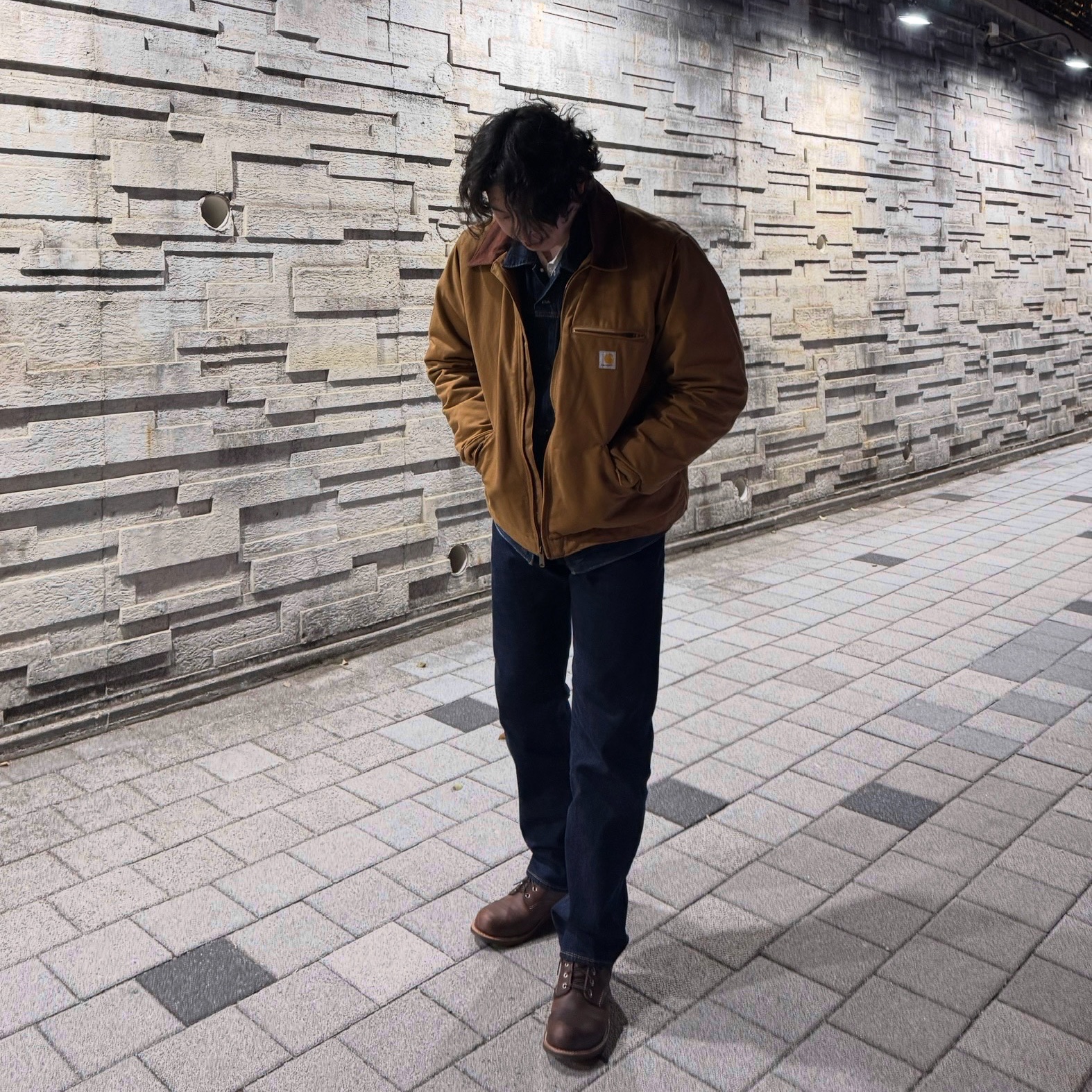 Carhartt Blanket Lined Relaxed Fit Regular Duck Detroit Jacket Carhartt Brown, Red Wing Iron Ranger 8111 Amber Harness - D 착용 스타일