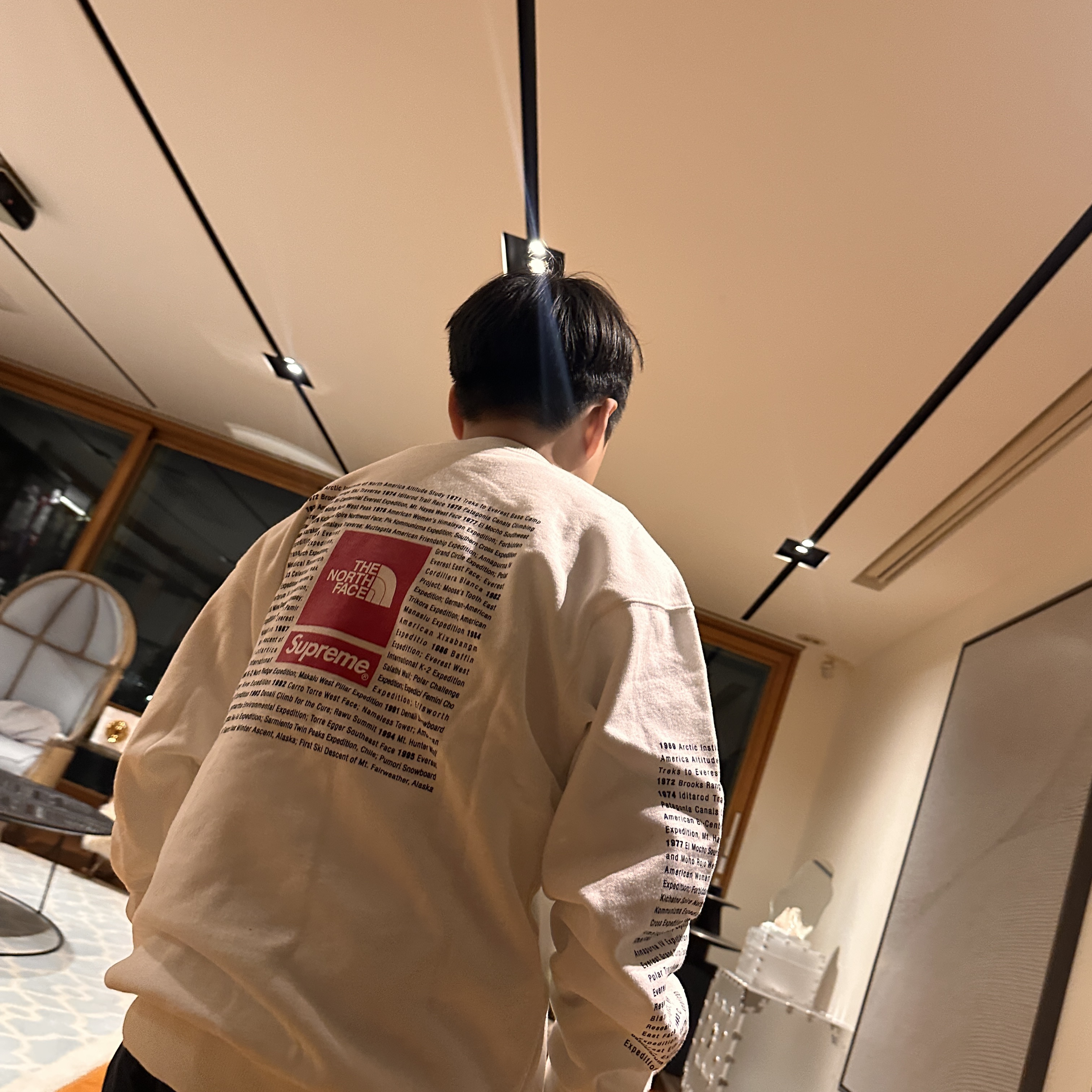 Supreme x The North Face Crewneck White - 24SS 착용 스타일 - 2