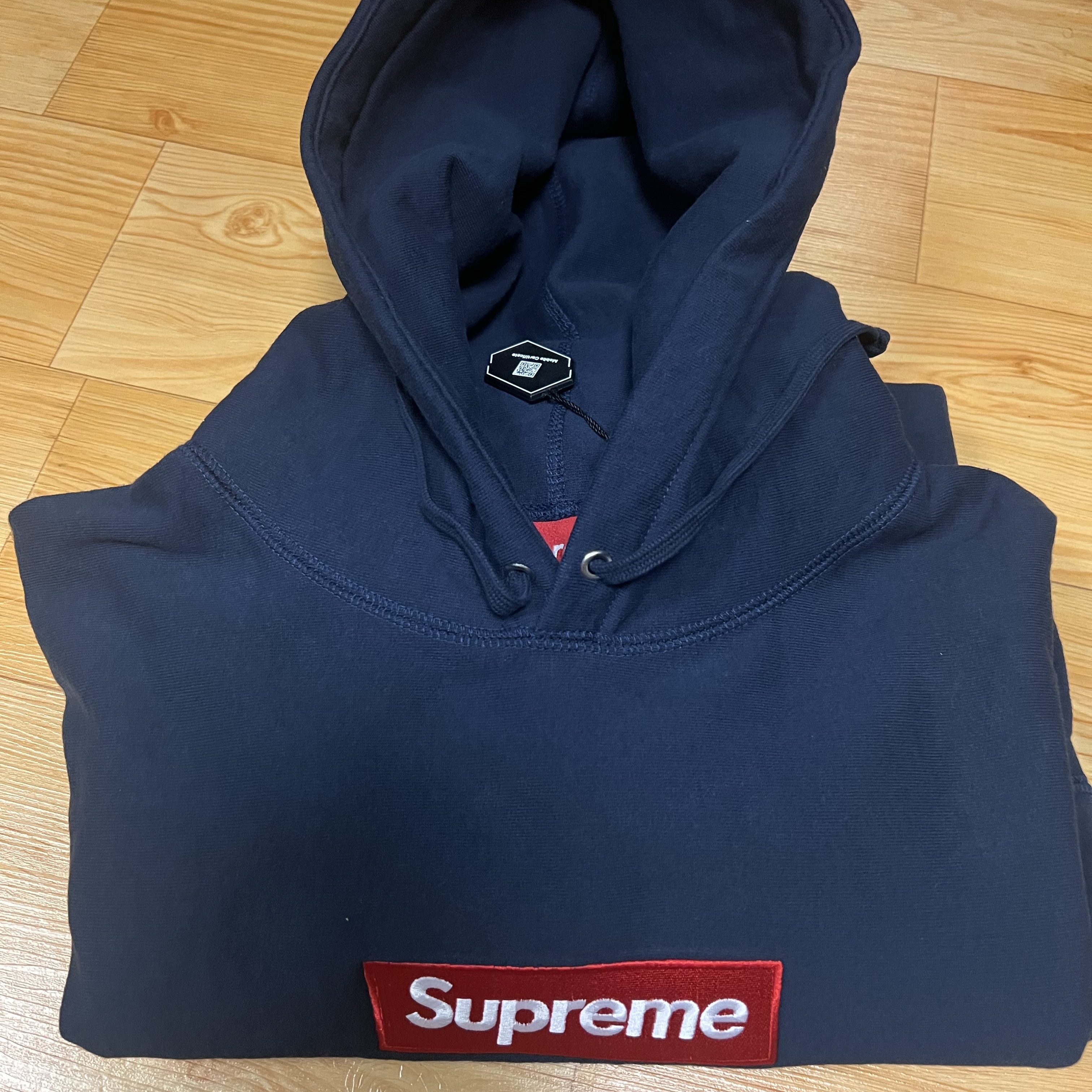 Supreme Box Logo Hooded Sweatshirt Navy - 24FW 착용 스타일