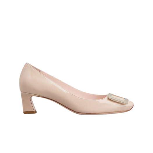 (W) Roger Vivier Trompette Metal Buckle Pumps Patent Leather Pink