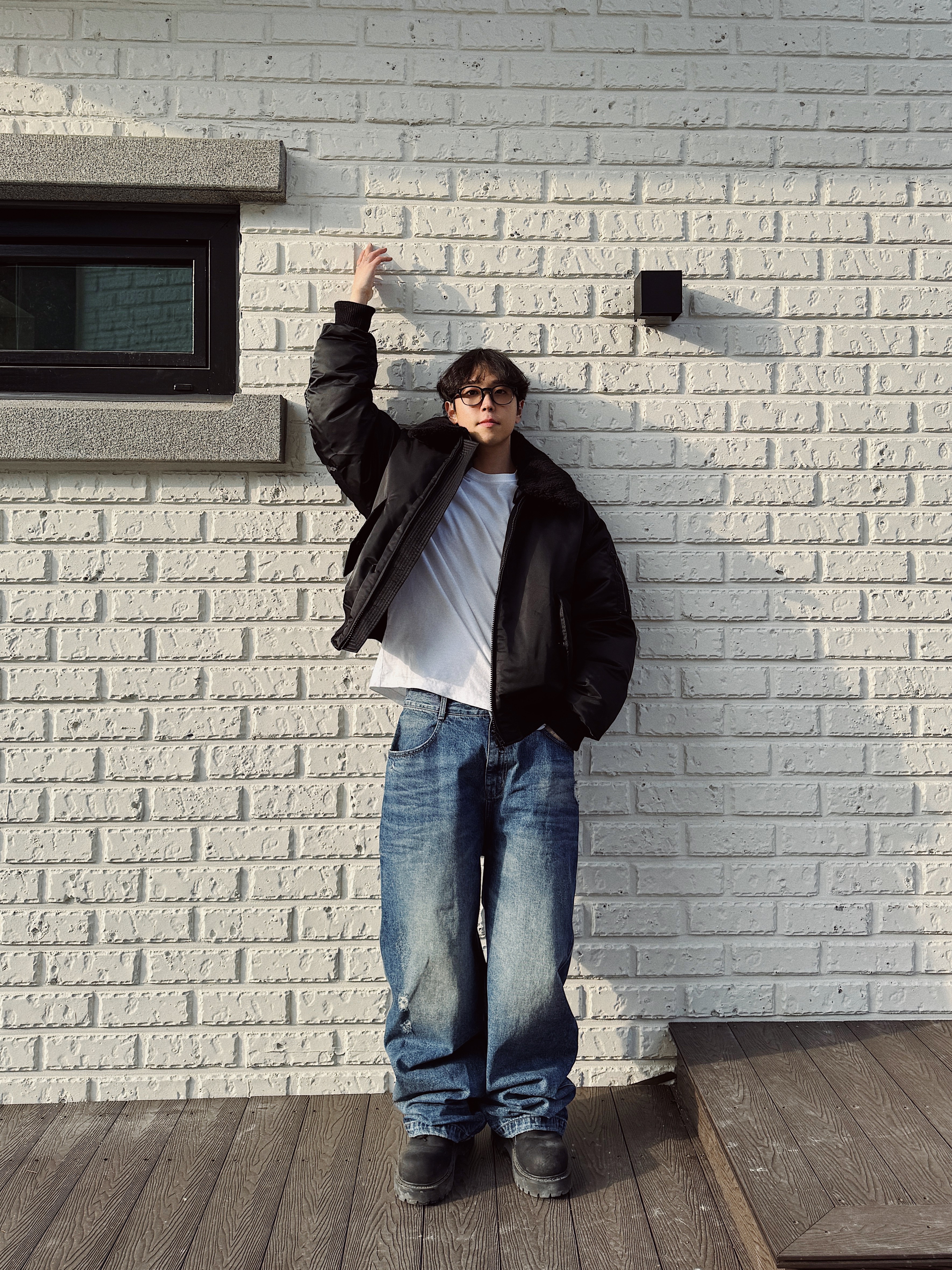 Nonnod Double Pocket Japanese Denim Mid Blue, LOSTGARDEN Route Black 착용 스타일 - 1
