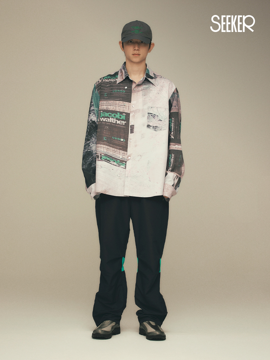 SEEN Hi-Neck Knit Long Sleeve Colour, SEEN Printing More Snap Shirts Landscape 착용 스타일 - 6