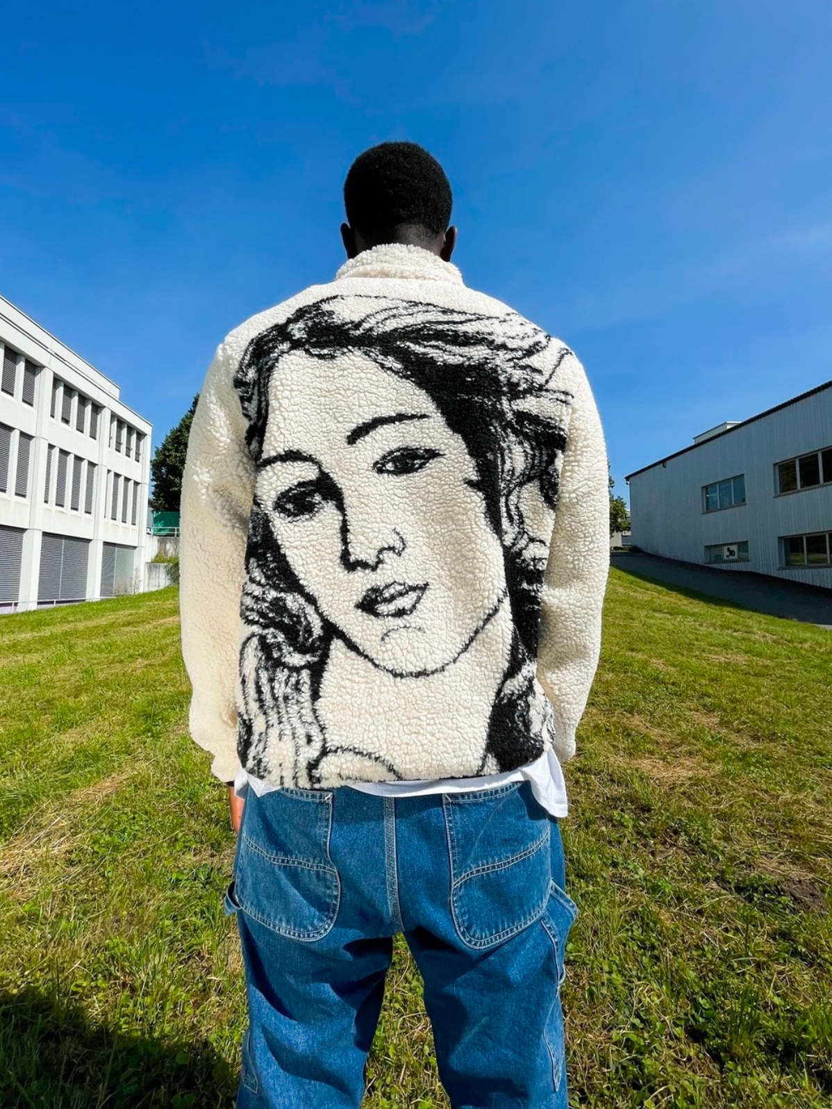 Stussy Venus Jacquard Sherpa Jacket Natural 착용 스타일 - 3