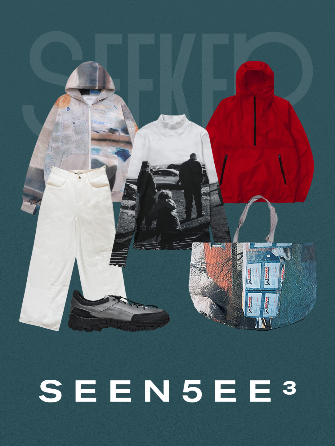 SEEN Hi-Neck Knit Long Sleeve Colour, SEEN Printing More Snap Shirts Landscape 착용 스타일 - 9