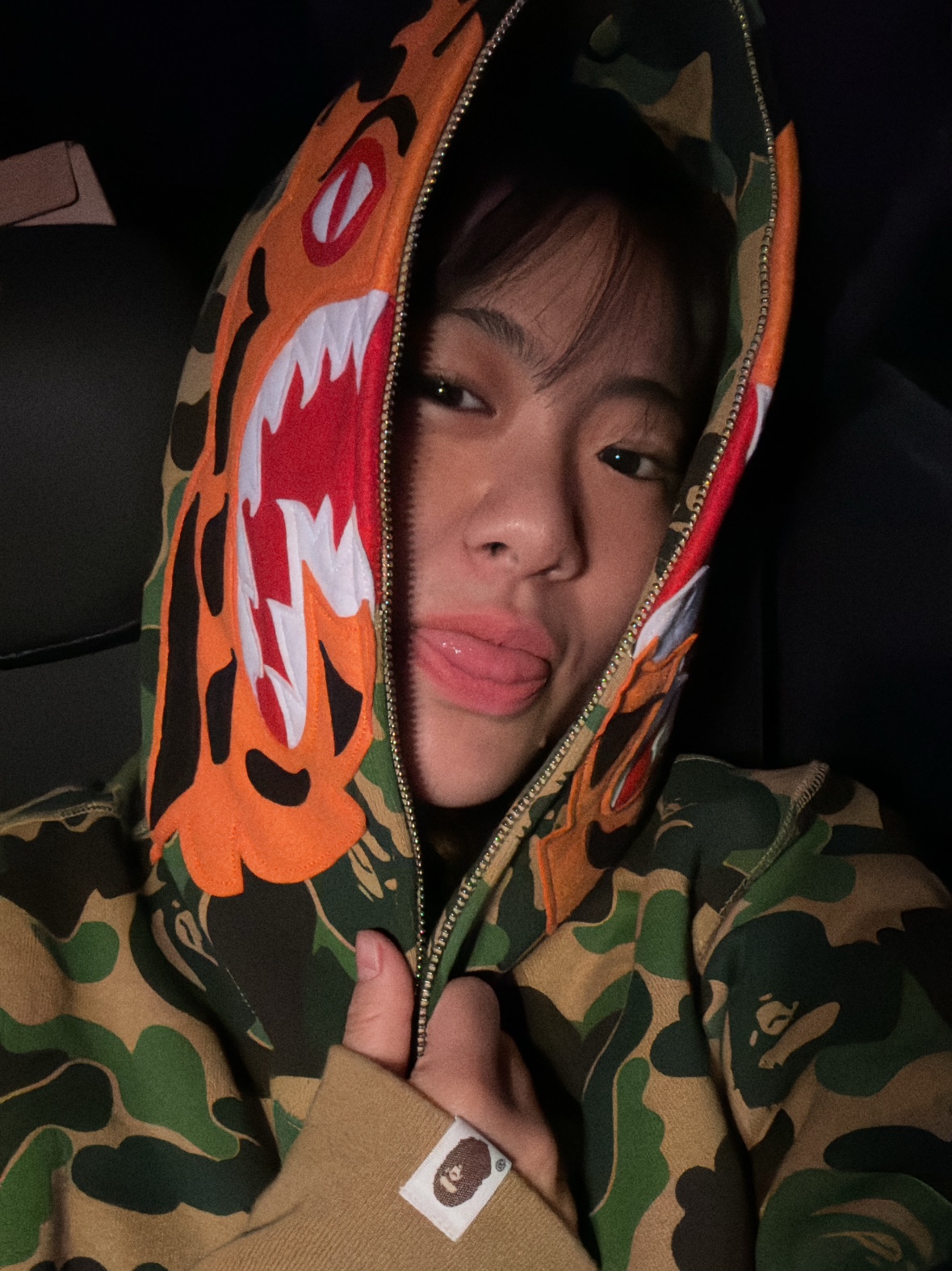BAPE ABC Camo Tiger Full Zip Hoodie Army Green 착용 스타일