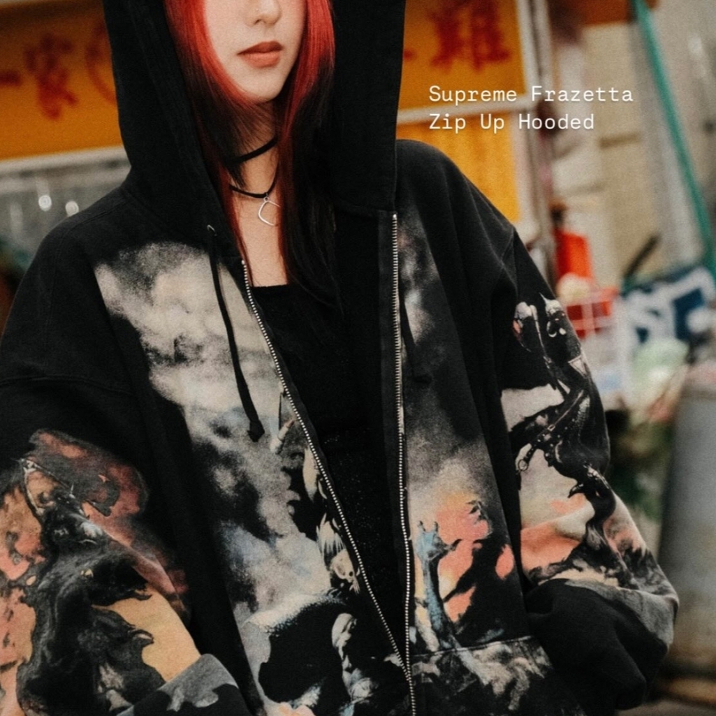 Supreme Frazetta Zip Up Hooded Sweatshirt Black - 24FW 착용 스타일 - 4