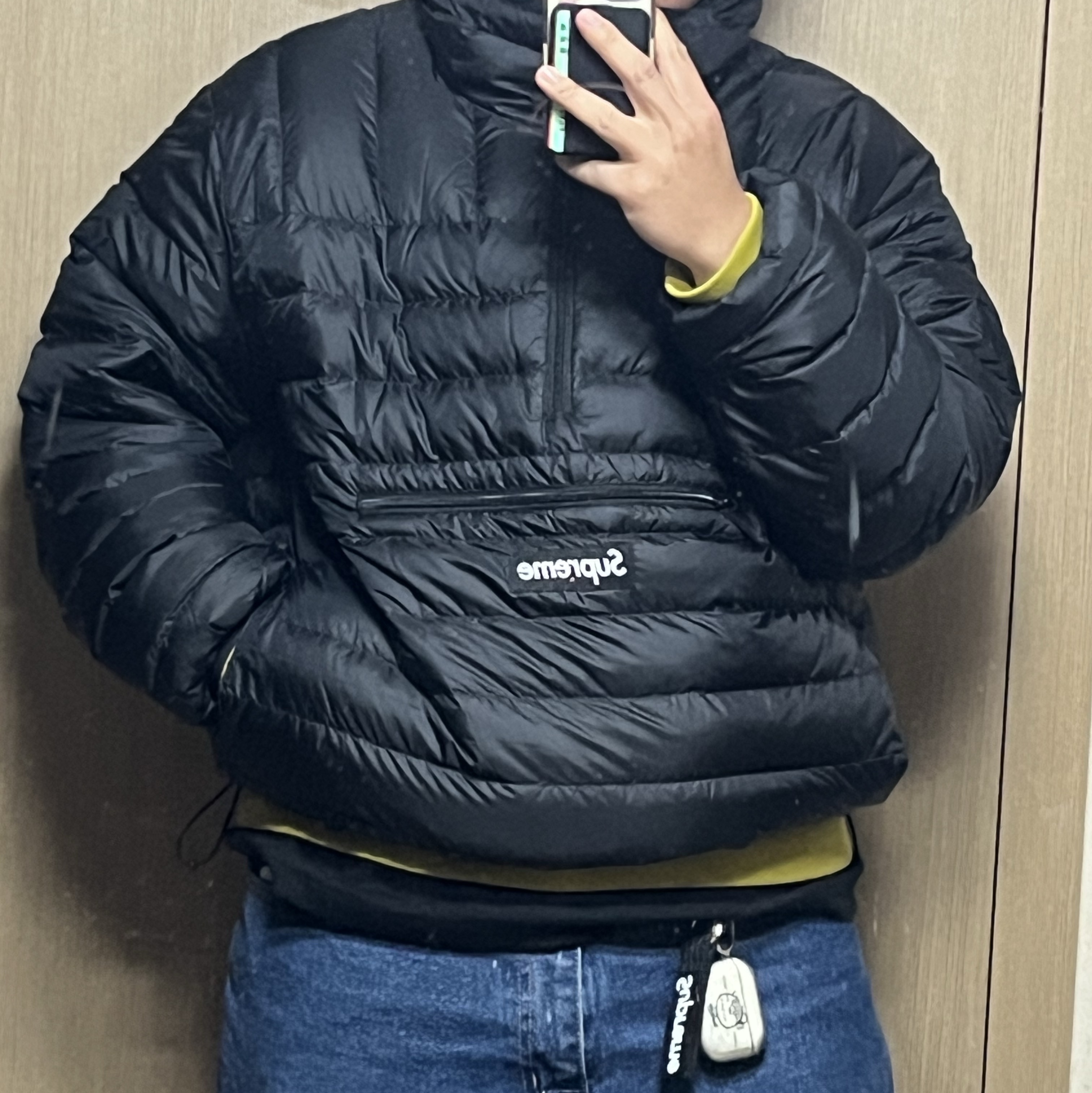 Supreme Micro Down Half Zip Hooded Pullover Black - 24FW, Supreme Grinch Box Logo New Era Black - 24FW 착용 스타일 - 4