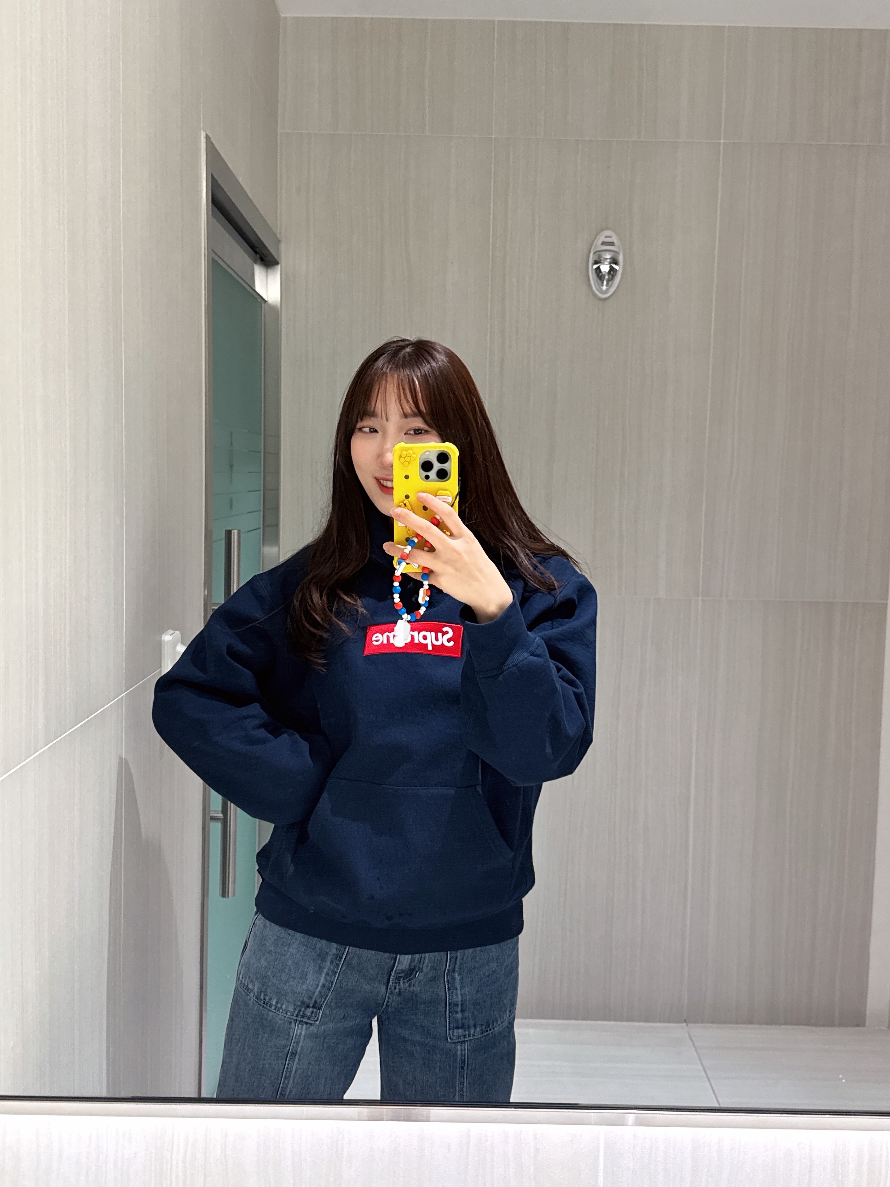 Supreme Box Logo Hooded Sweatshirt Navy - 24FW 착용 스타일