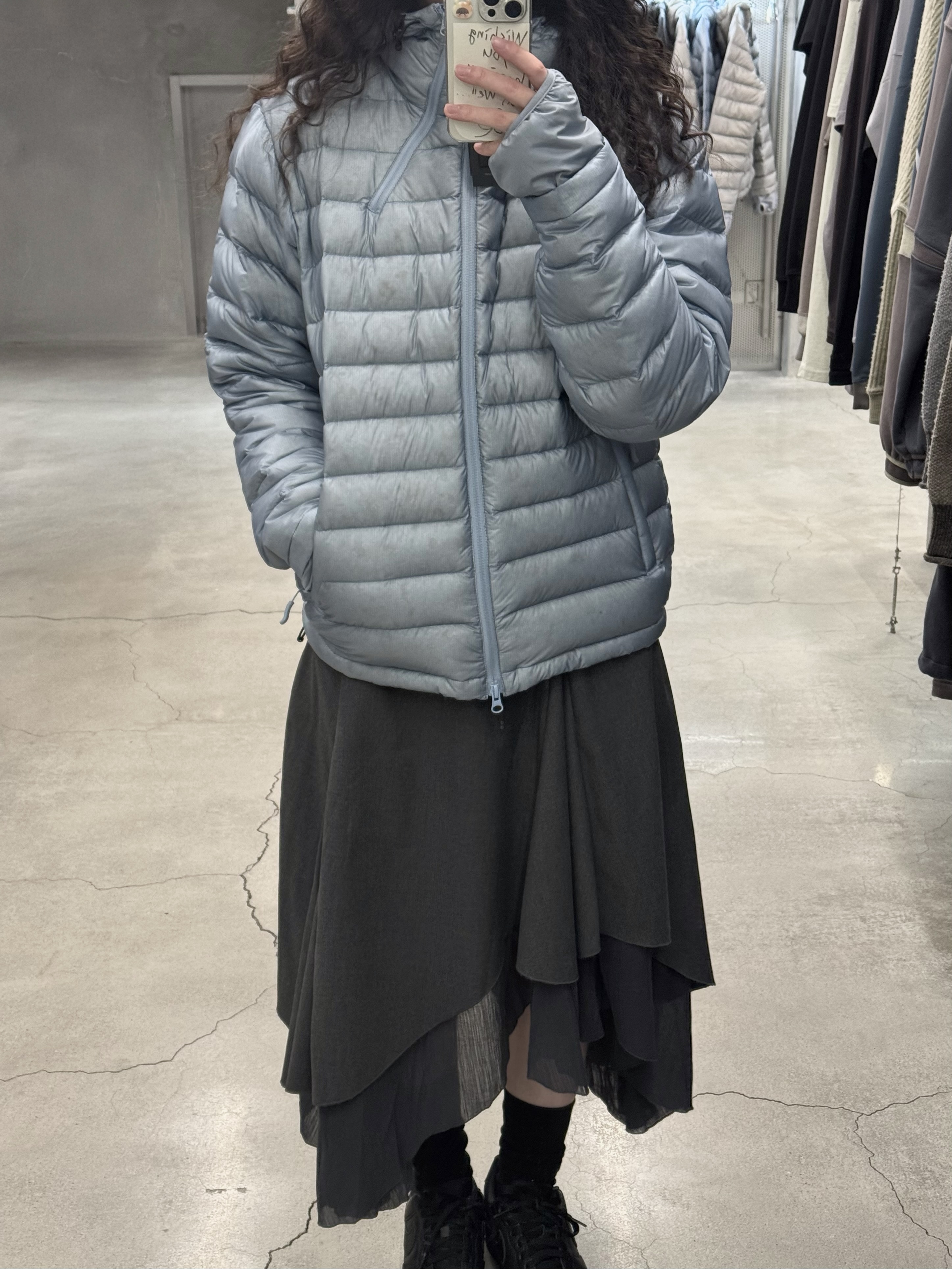 Sansan Gear Suffix Puffer Jacket Sky Blue - 24FW 착용 스타일