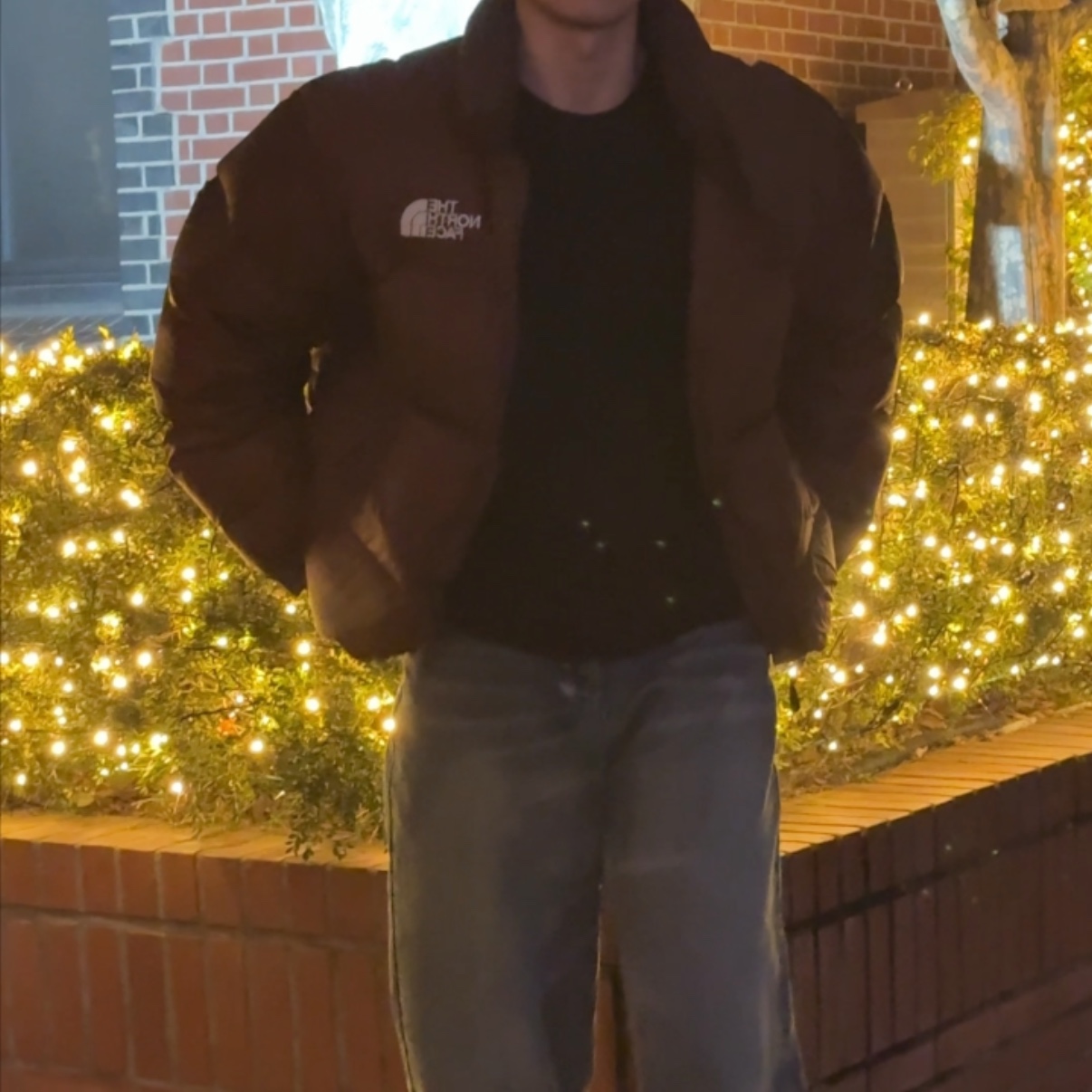 The North Face 1996 Retro Nuptse Jacket Dark Oak 착용 스타일 - 2
