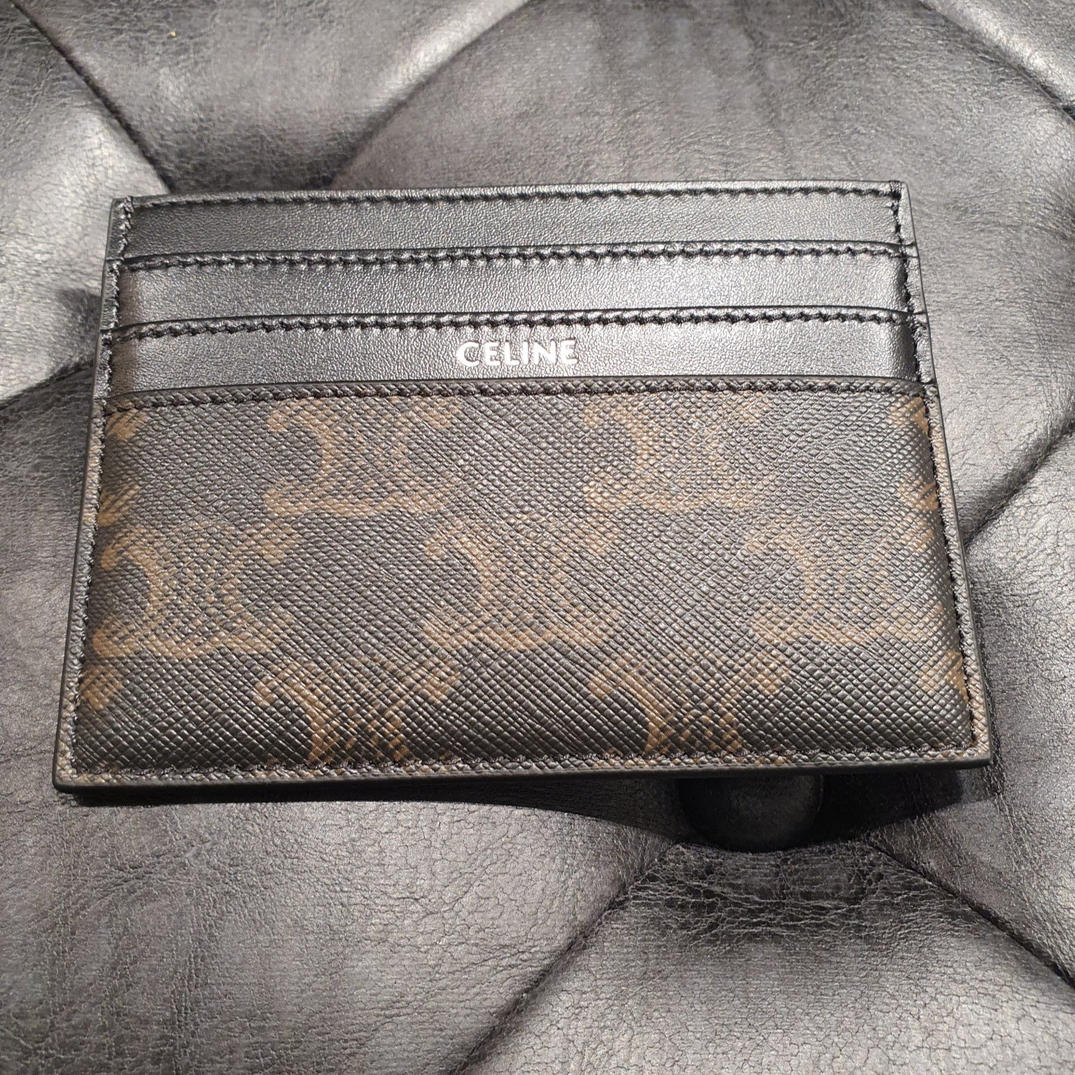 Celine Large Card Holder in Triomphe Canvas Clafskin Black 착용 스타일 - 3