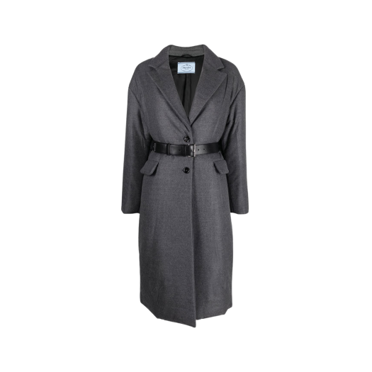 (W) Prada Single Breasted Cashmere Coat Slate Grey