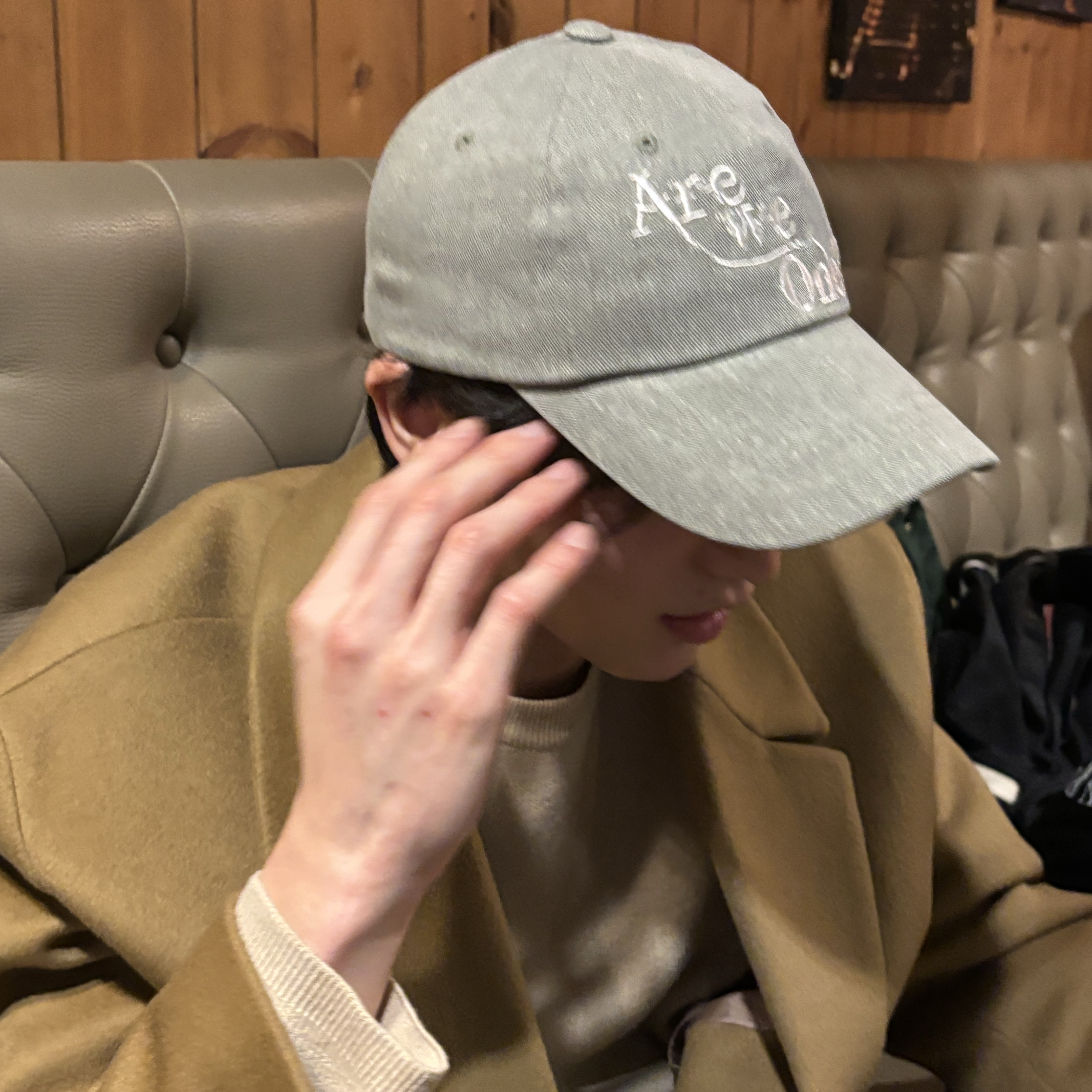 DVAN Are We One? Pigment Emb Ball Cap Light Khaki 착용 스타일