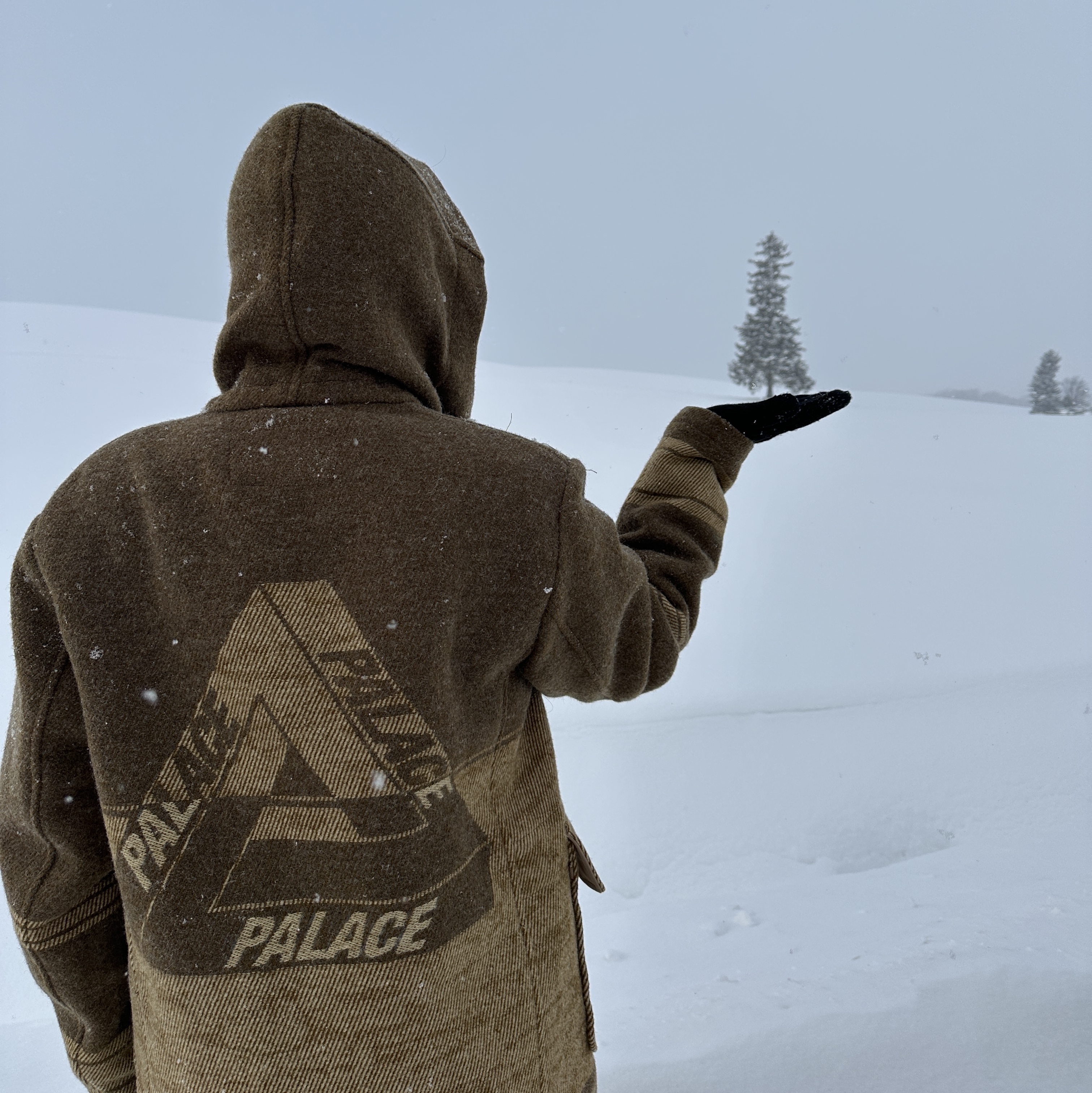 Palace x C.P. Company Duffel Jacket Rubber Wool Brown - 22FW 착용 스타일