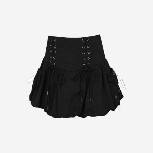 NK4SSK02-1 Notknowing Lace Up Nylon Balloon Skirt Black