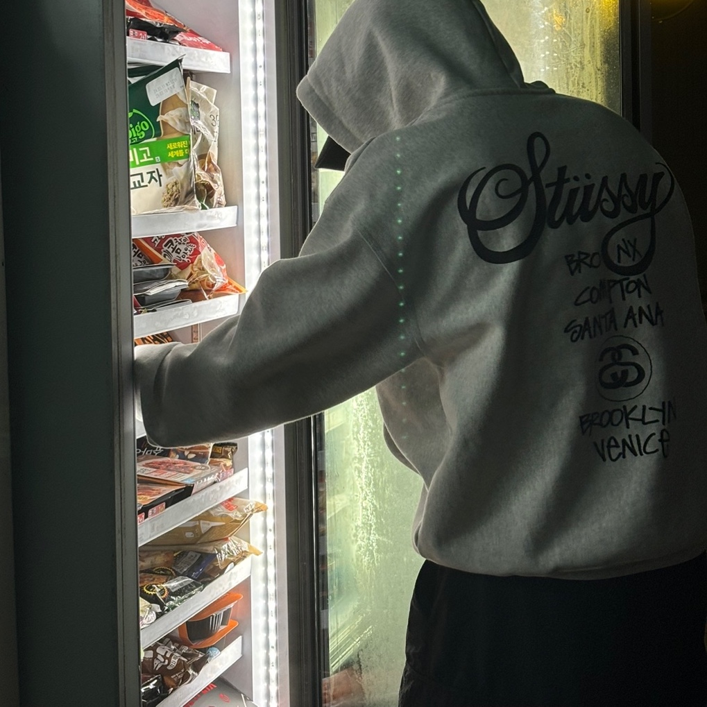 Stussy World Tour Zip Hoodie Ash Heather 2024 착용 스타일