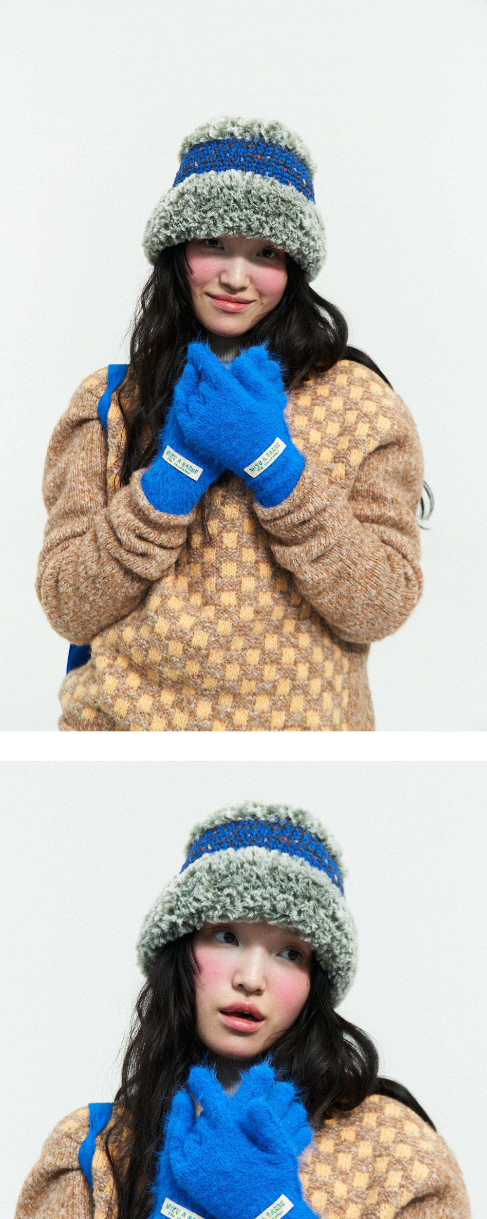 MISU A BARBE☆LONG EAR HAT 미수아바흐브 뉴 퍼리햇 블루 | MISU A BARBE | KREAM