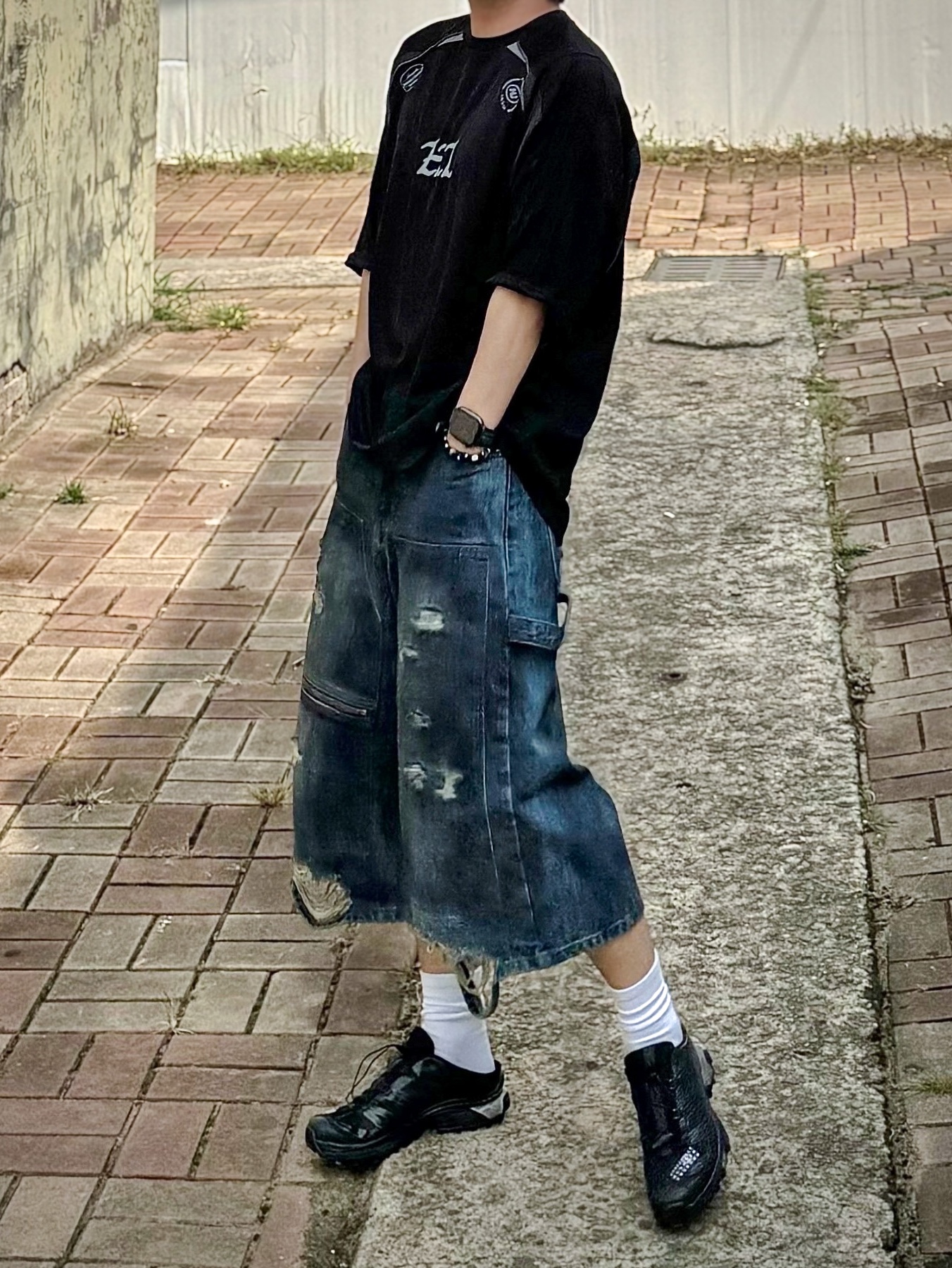 Polyteru Human Index Index 1/2 Jersey T-Shirt Black/Charcoal, Salomon x MM6 Maison Margiela XT-4 Mule Black 착용 스타일 - 2