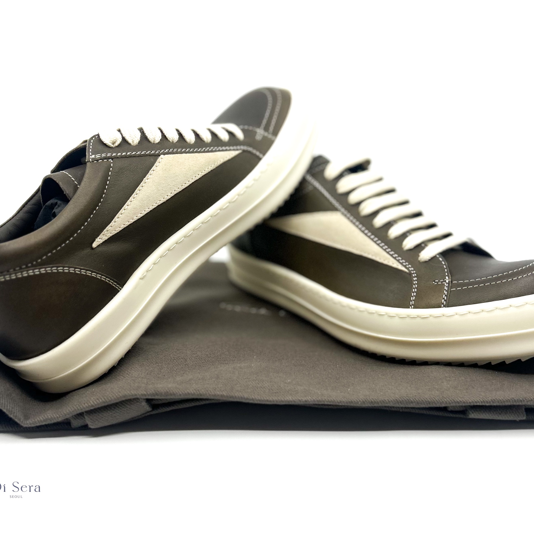 Rick Owens Leather Vintage Sneakers Brown 착용 스타일 - 1