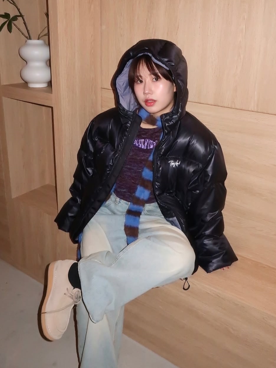 TONY HAWK Balboa Ripstop Hooded Down Short Puffer Navy 착용 스타일 - 1