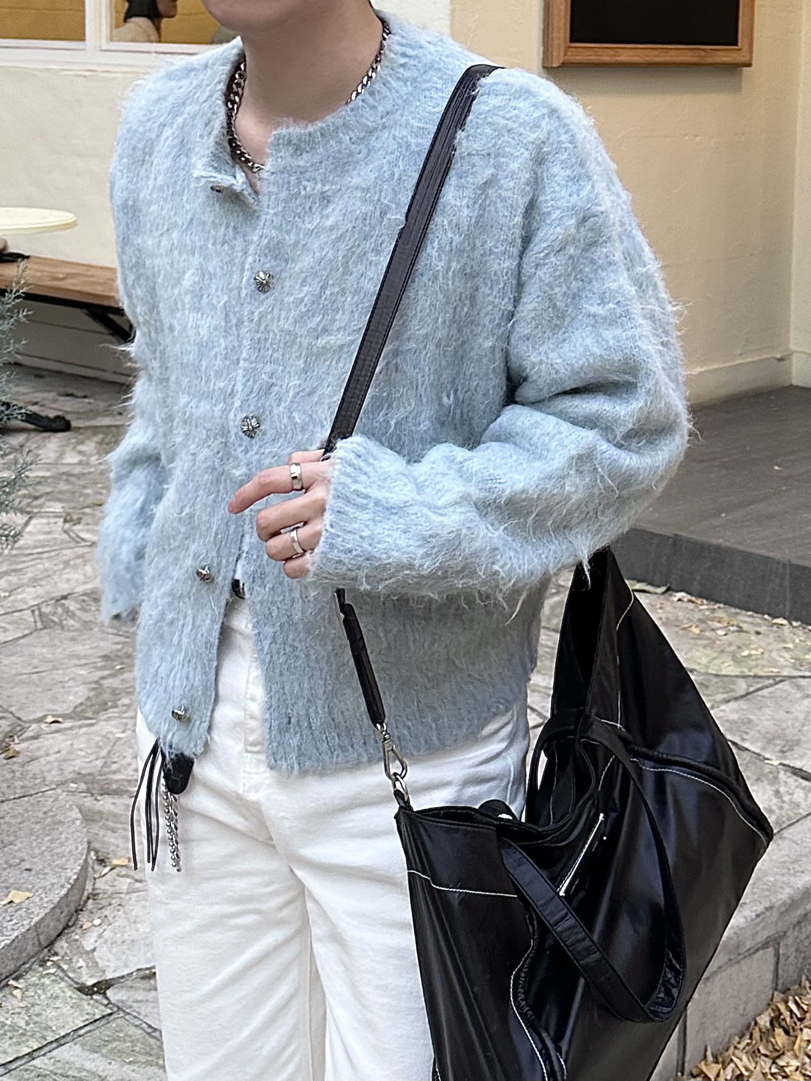 Diesel Dx1509 Stainless Steel Chain Necklace Silver, Matin Kim Big Coating Tote Bag Black 착용 스타일 - 2