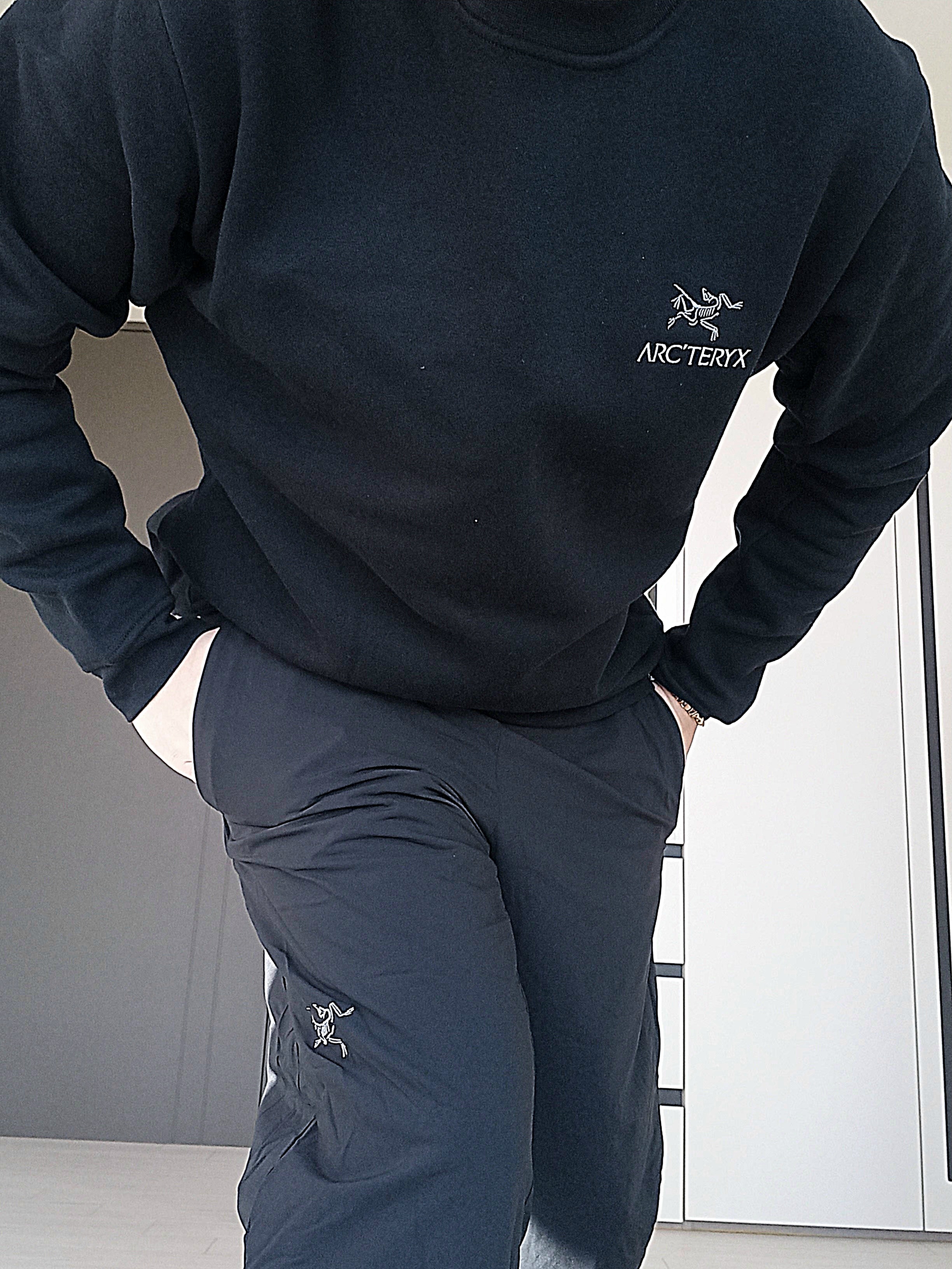Arc'teryx Emblem Fleece Crew Neck Pullover Black 착용 스타일 - 1