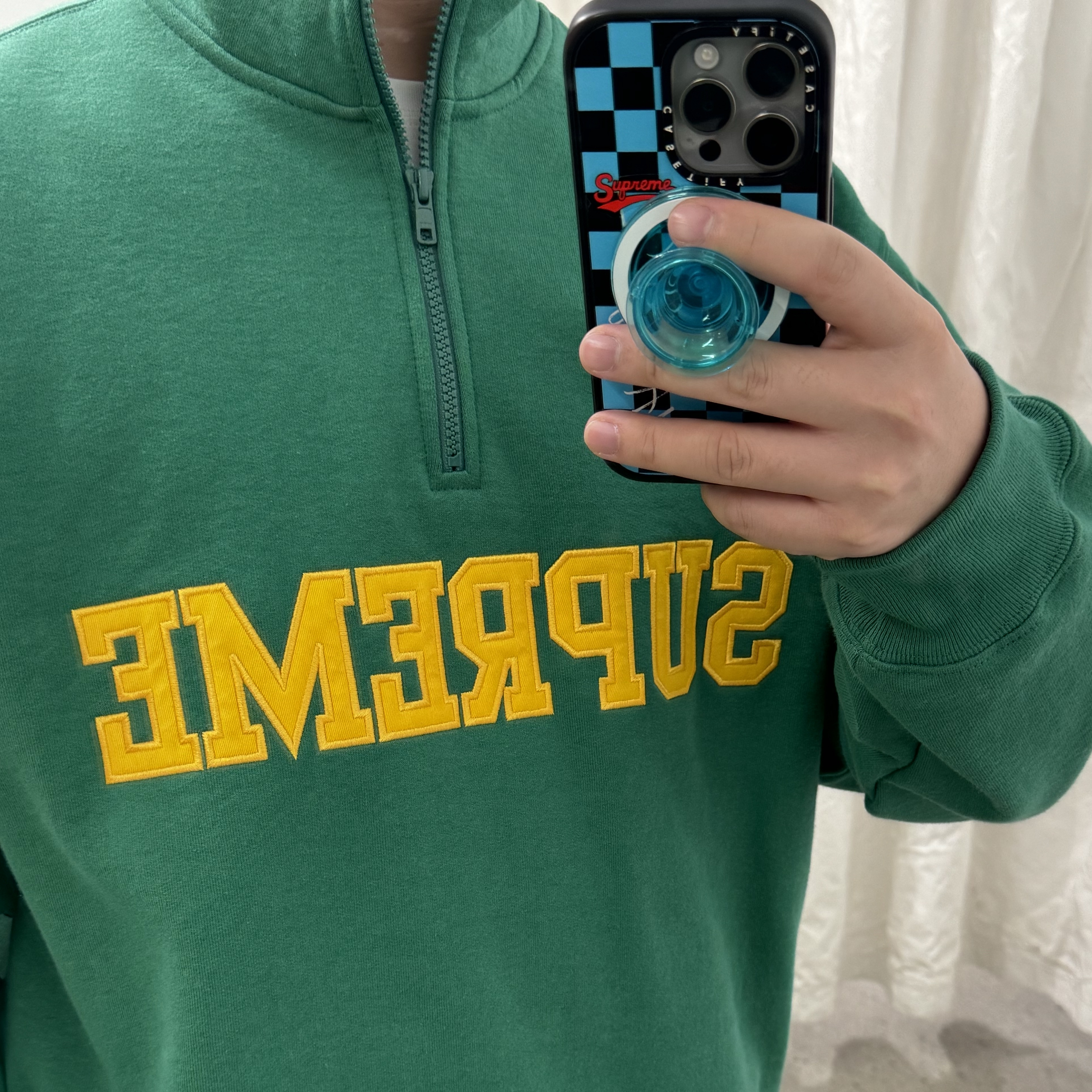 Supreme Collegiate Half Zip Pullover Light Pine - 24FW 착용 스타일