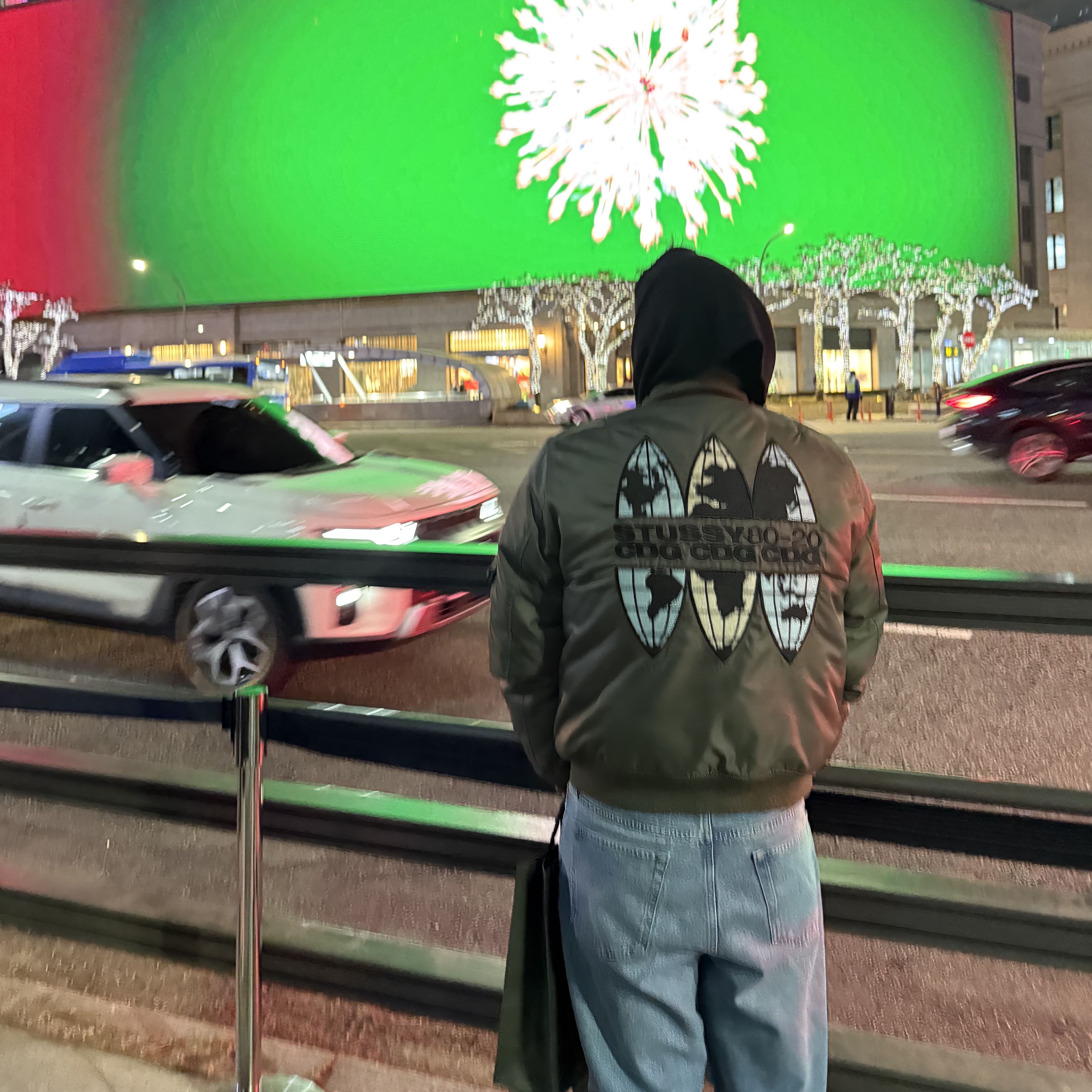 Stussy x CDG MA-1 Jacket Olive, Stussy Denim Big OL' Jean Medium Blue 착용 스타일