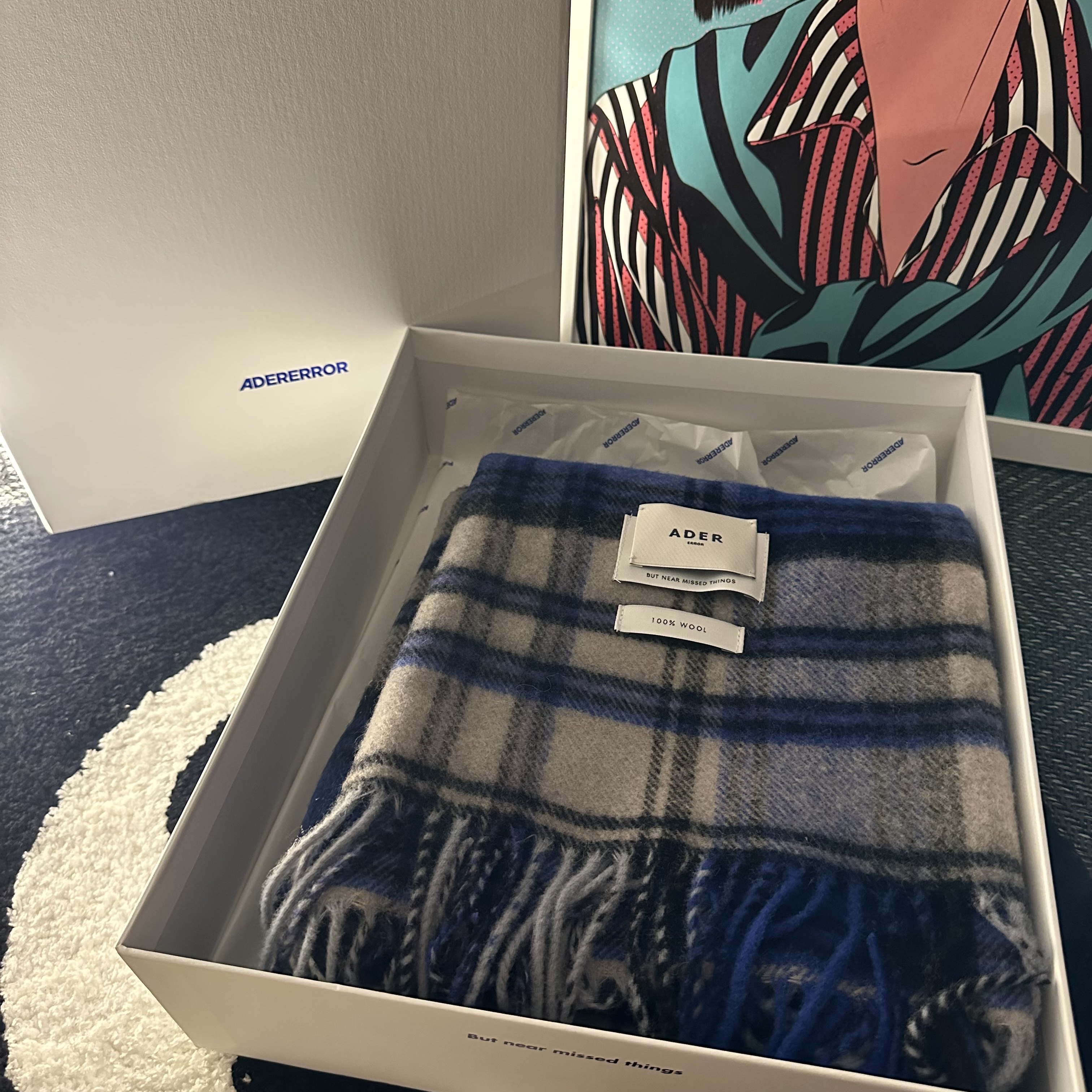 Ader Error Revint Plaid Muffler Z-Blue 착용 스타일