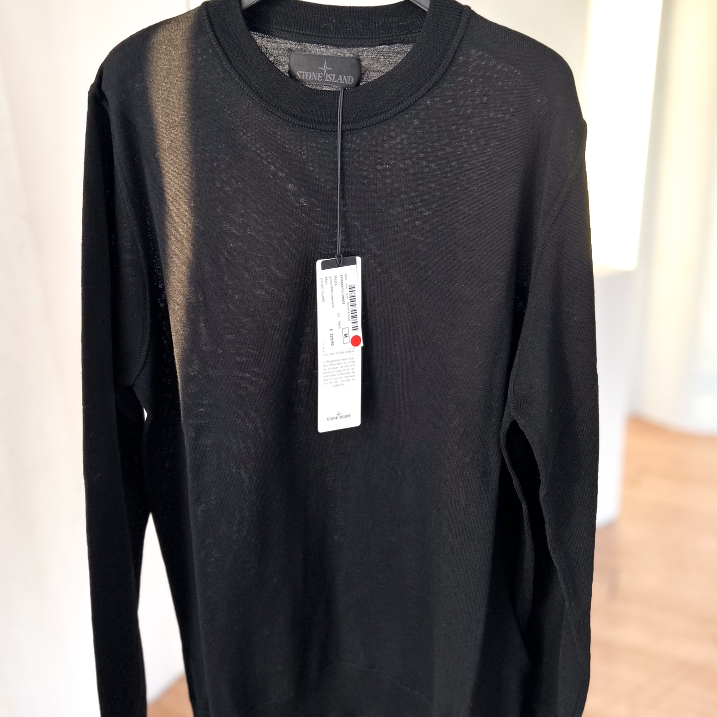 Stone Island 566FC Ghost Light Pure RWS Wool Crewneck Jumper with Ribbed Details Black - 24FW 착용 스타일 - 1