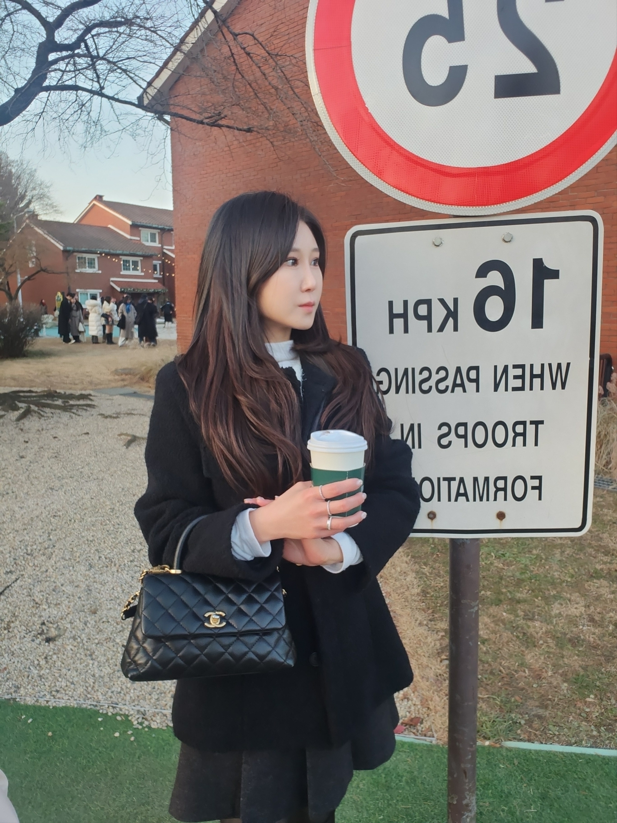 Chanel Flap Bag with Top Handle Grained Calfskin & Gold Black, (W) Celine Medium Triomphe Belt in Taurillon Leather Black 착용 스타일 - 4
