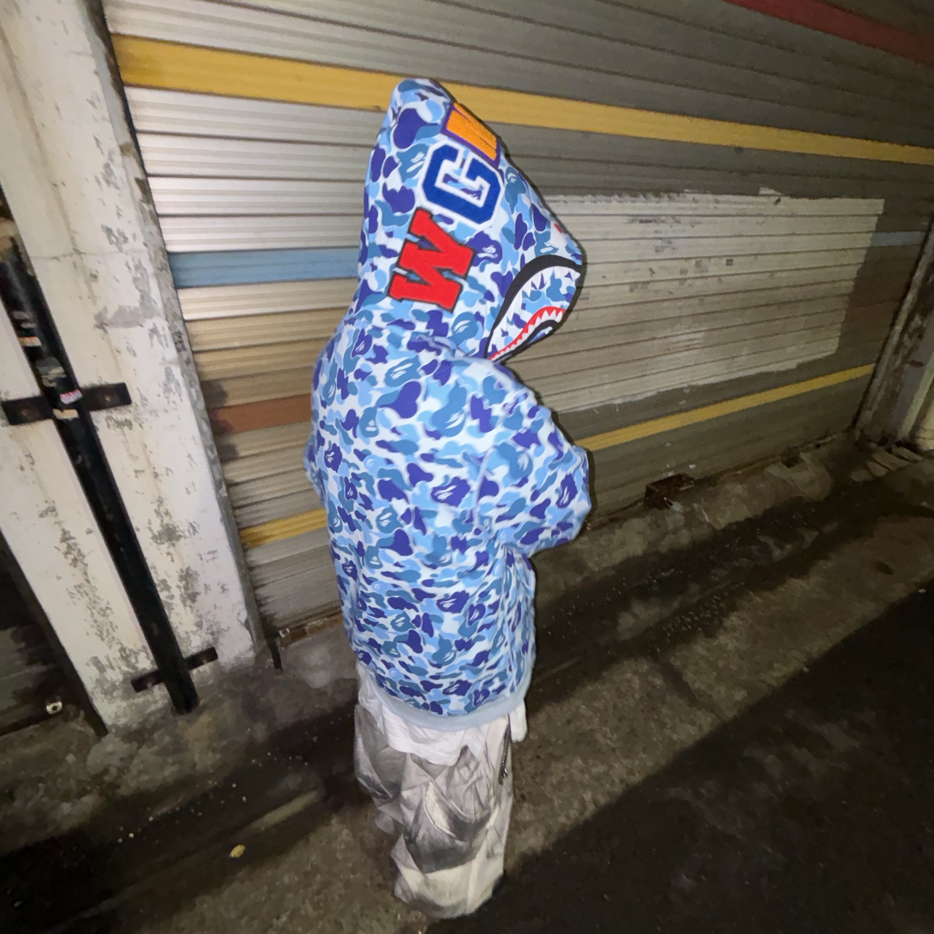 BAPE Color Camo Shark Full Zip Hoodie Navy 착용 스타일 - 4