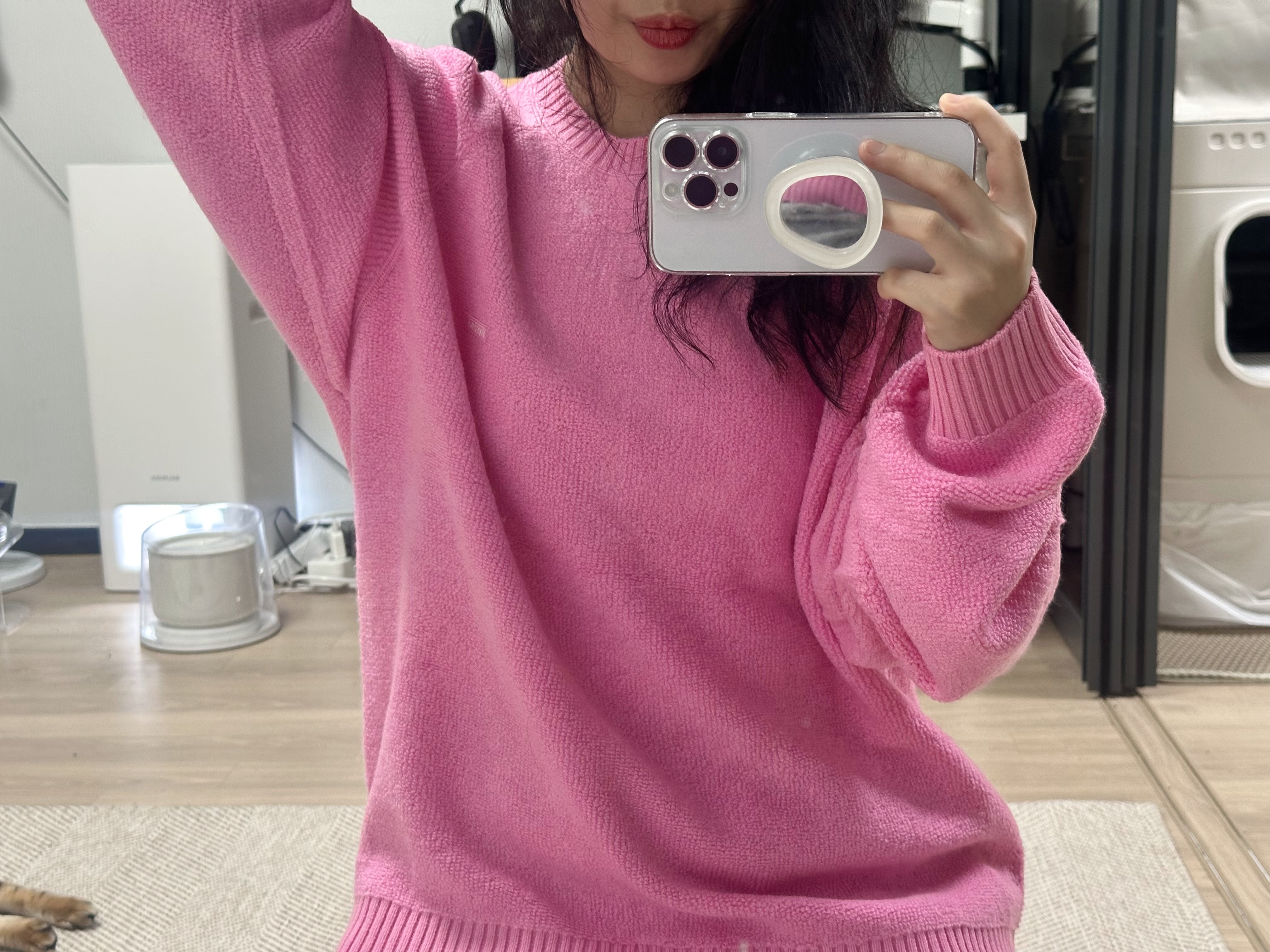 Supreme Terry Small Box Sweater Pink - 24FW 착용 스타일 - 4