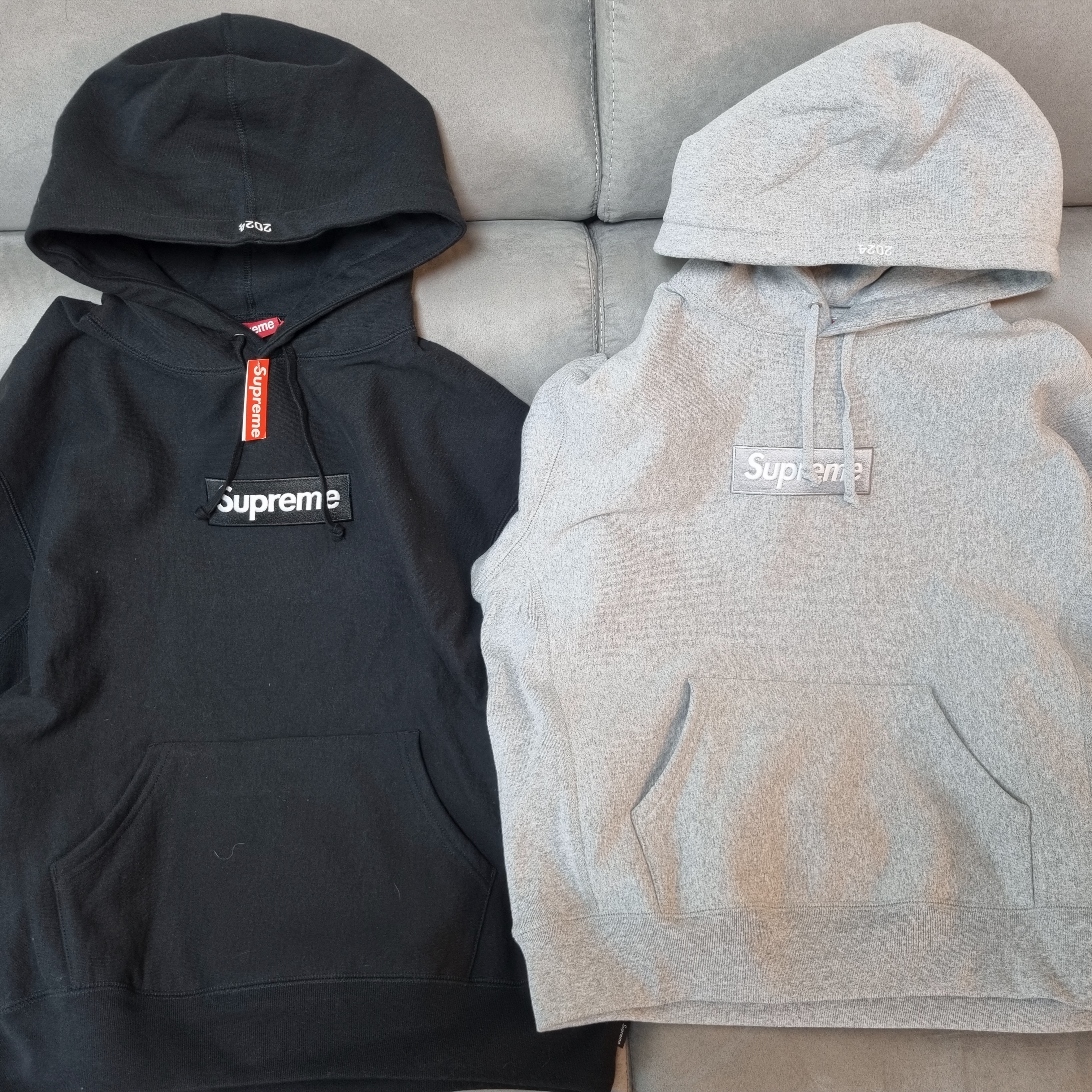 Supreme Box Logo Hooded Sweatshirt Black - 24FW, Supreme Box Logo Hooded Sweatshirt Heather Grey - 24FW 착용 스타일 - 1