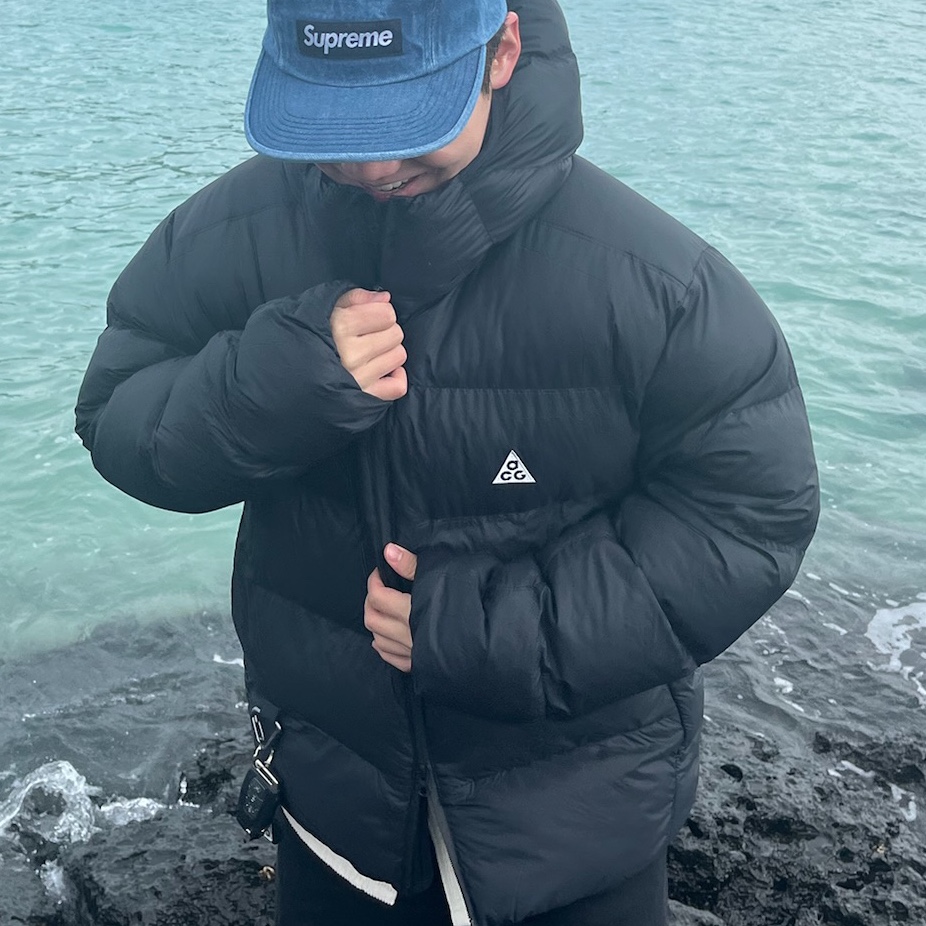 Nike ACG Therma-Fit ADV Lunar Lake Loose Hooded Jacket Black Summit White - Asia, Supreme Washed Chino Twill Camp Cap Denim - 24FW 착용 스타일 - 2